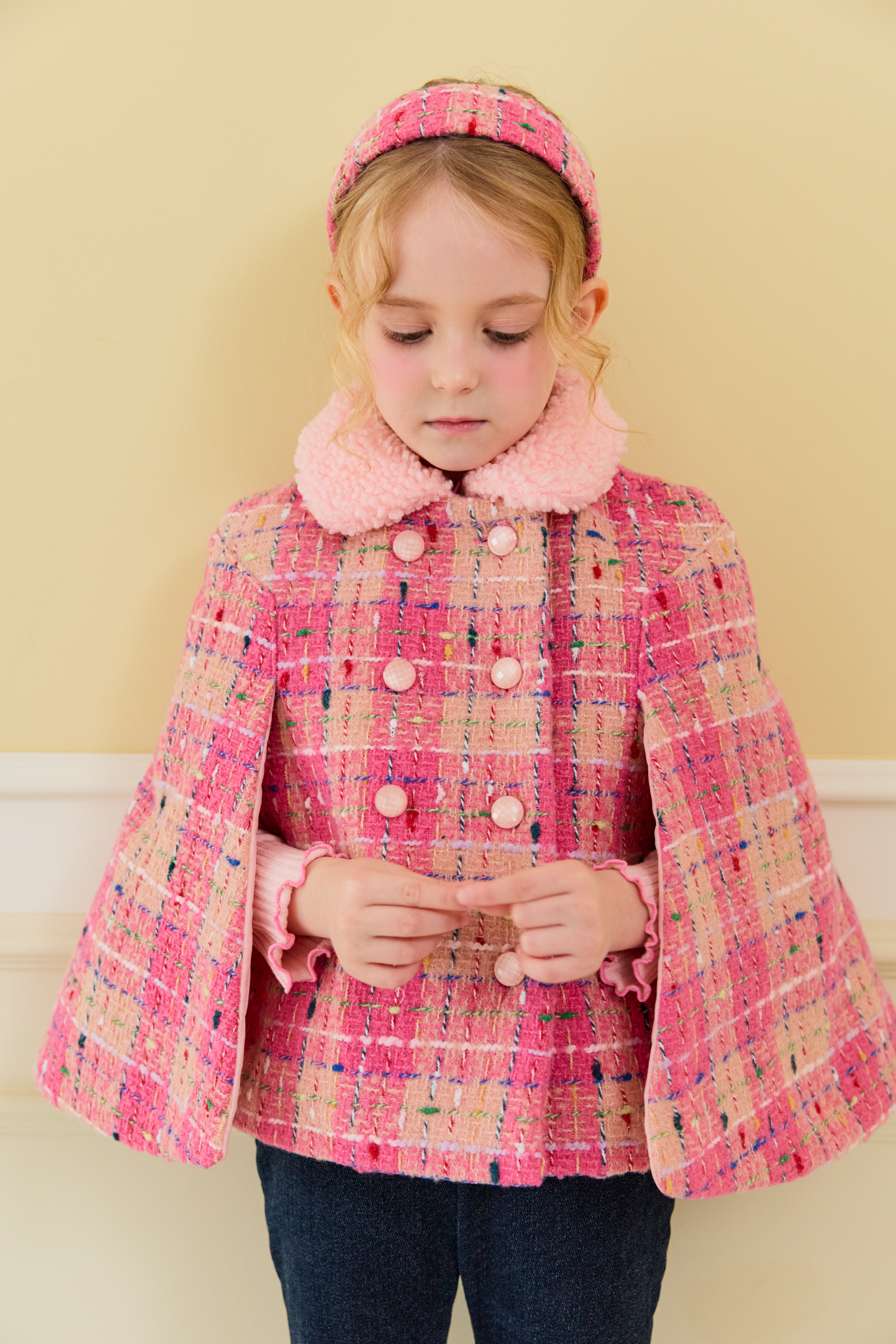 [ALITTLE] Lux tweed cape coat_Pink