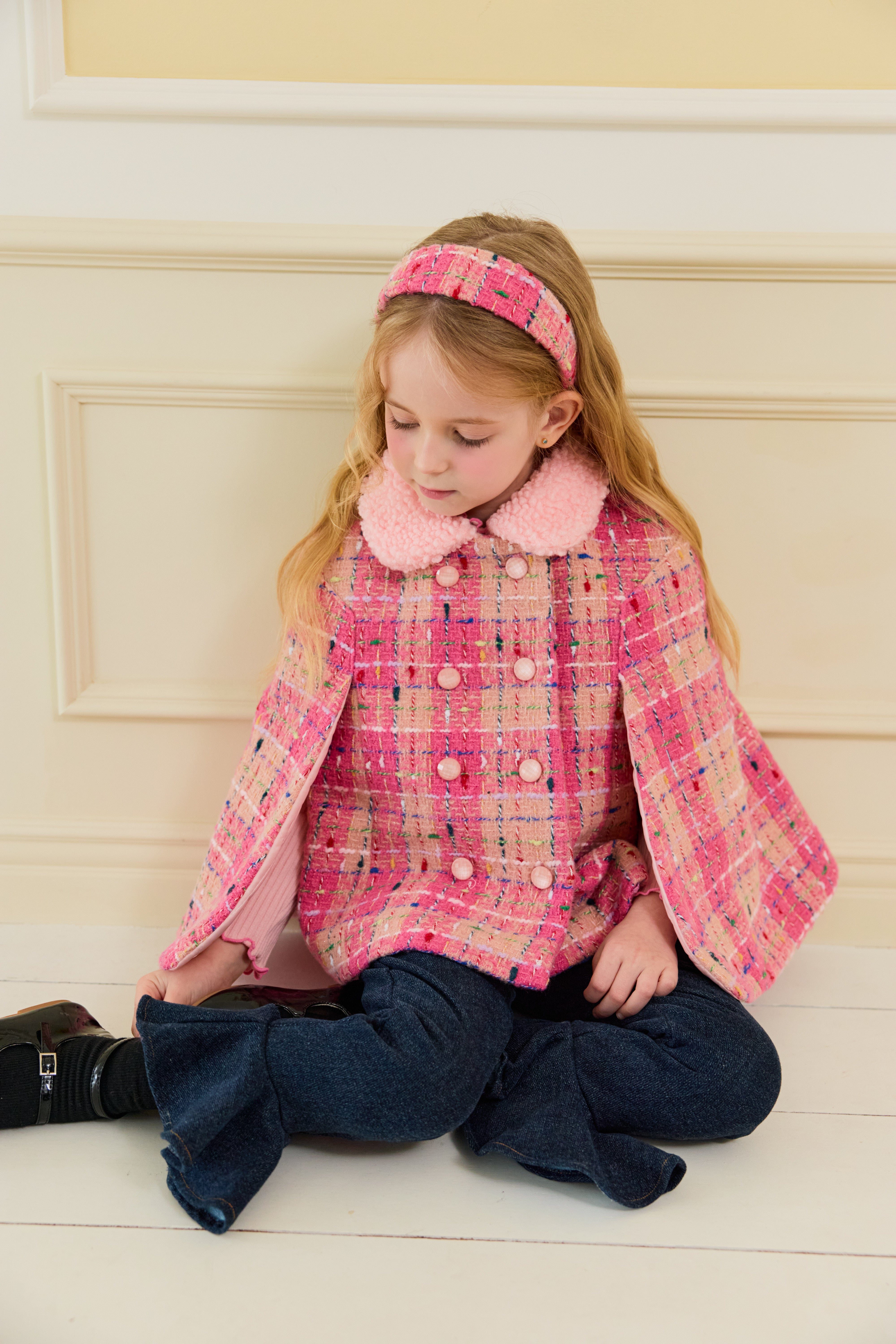 [ALITTLE] Lux tweed cape coat_Pink