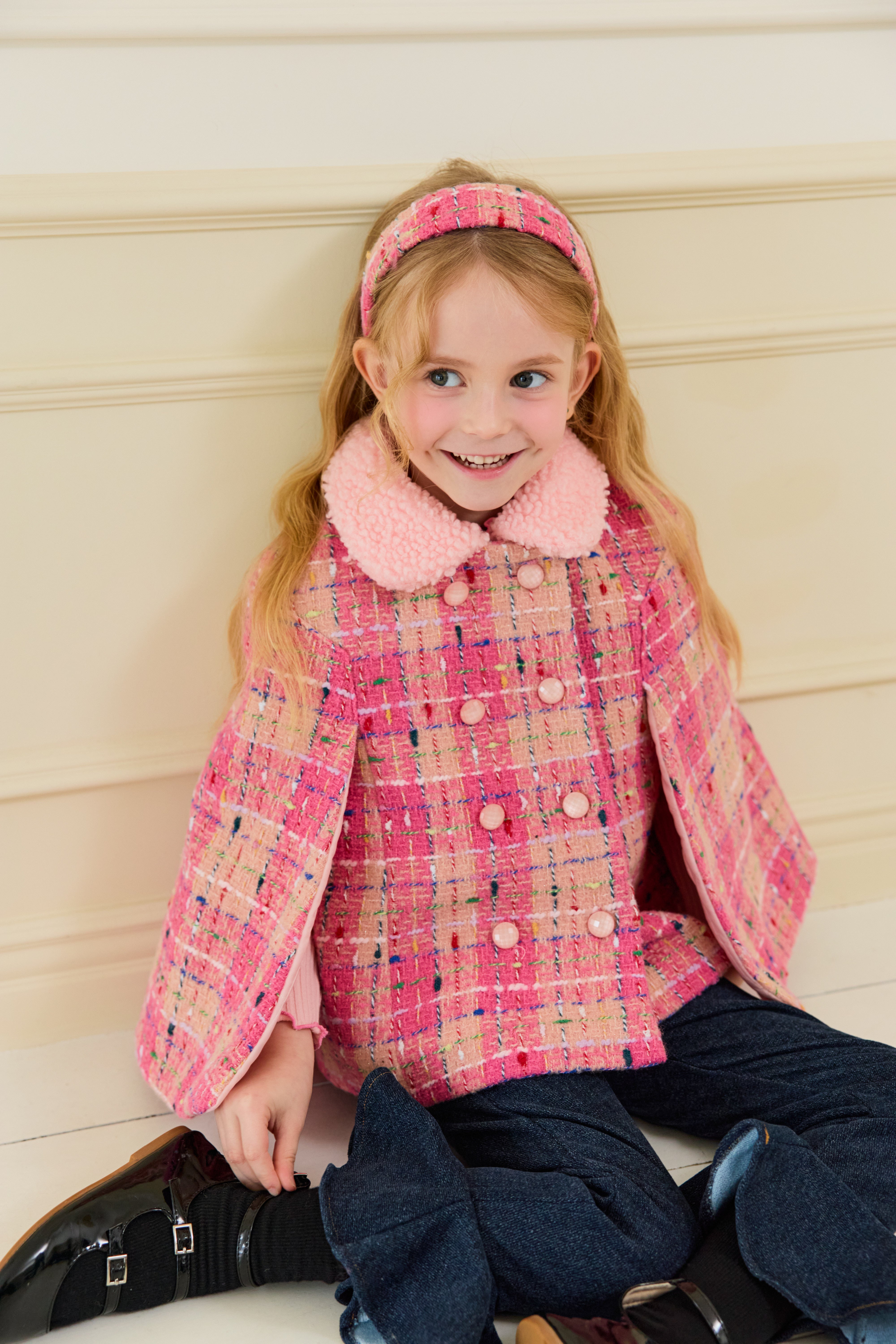 [ALITTLE] Lux tweed cape coat_Pink