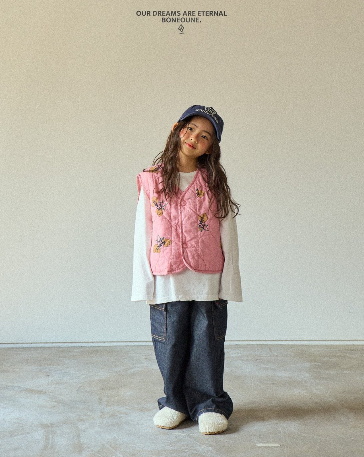 [BONEOUNE] Colorful Quilted Crop Vest_Pink