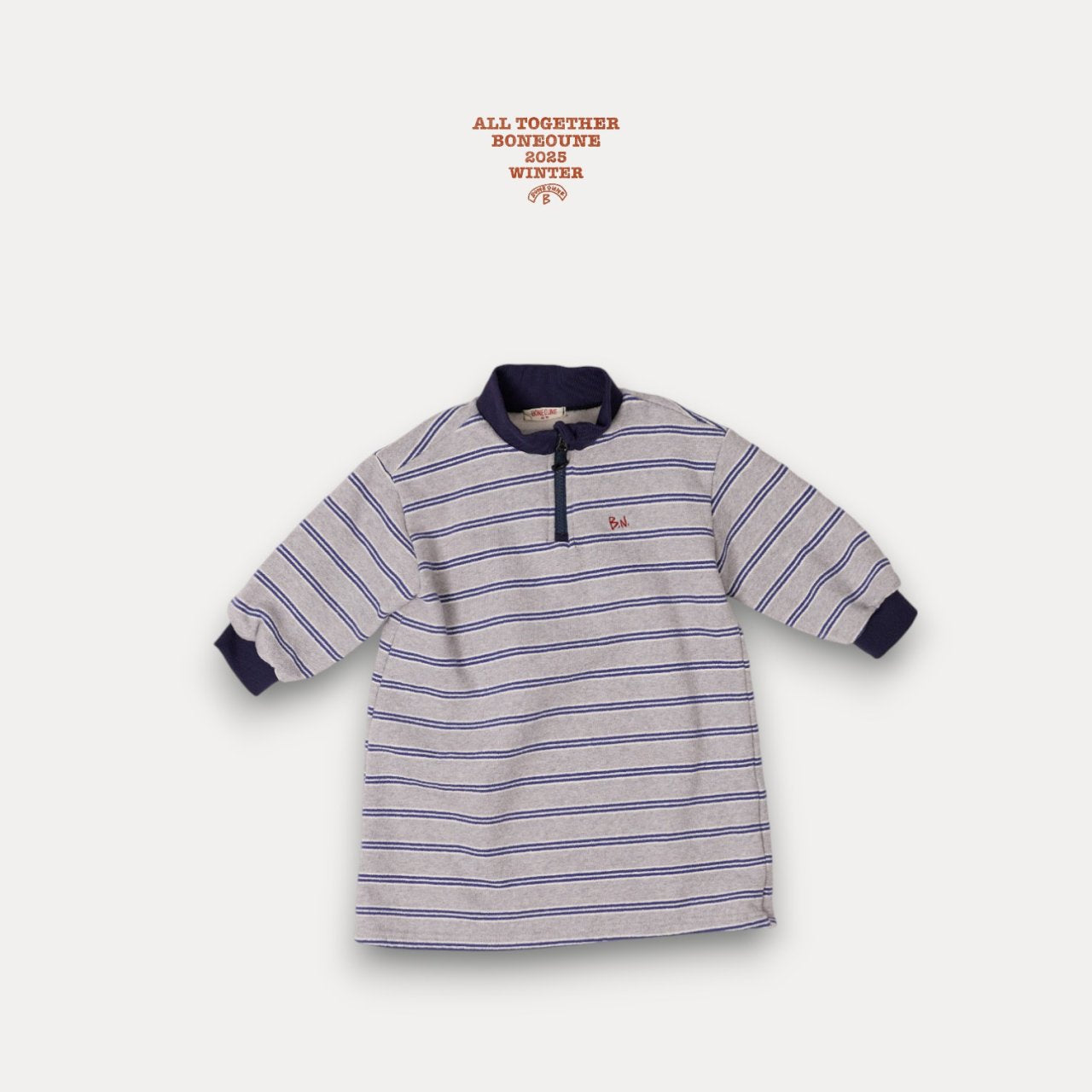 [BONEOUNE] Hoho Stripe Dress_Melange Navy