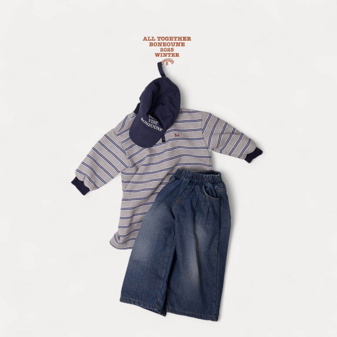 [BONEOUNE] Hoho Stripe Dress_Melange Navy