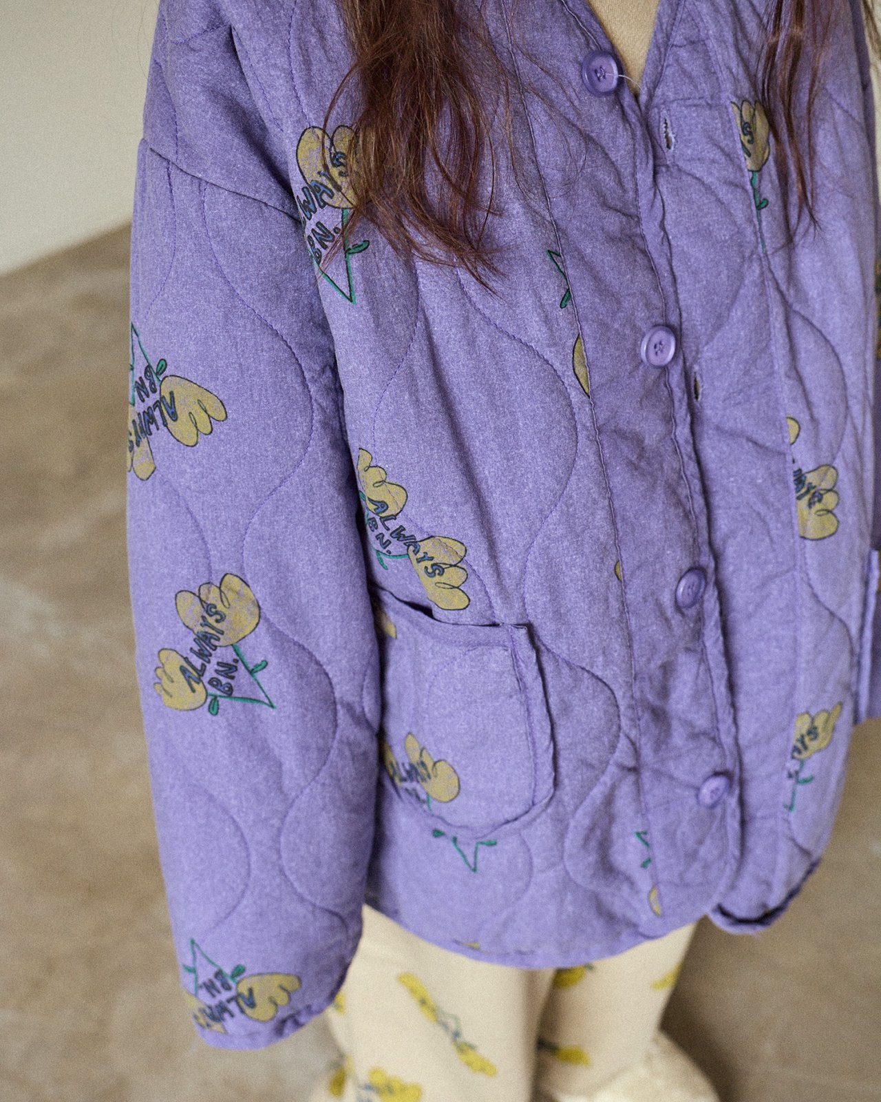 [BONEOUNE] Two-Flower Quilted Overlap Jacket_Purple