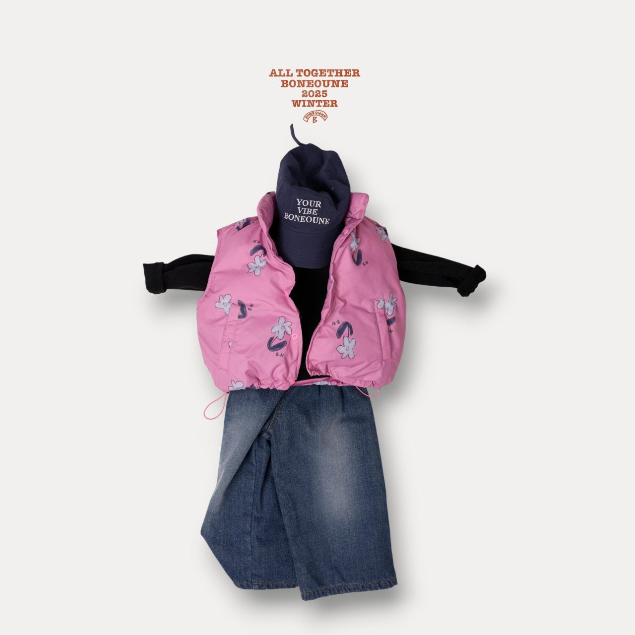 [BONEOUNE] Flower Down Vest_Pink