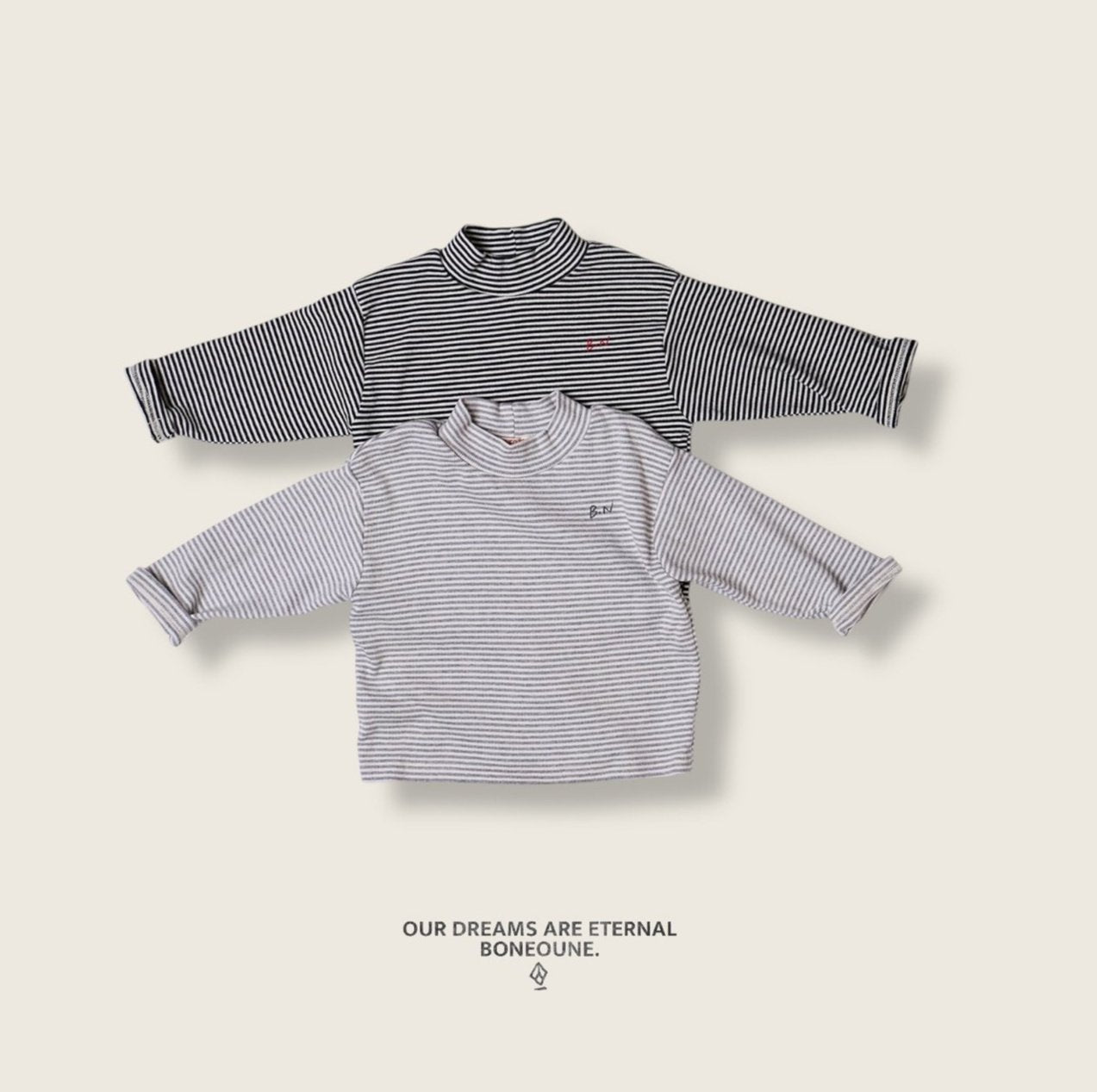 [BONEOUNE] Striped Turtleneck T-shirt_2colors