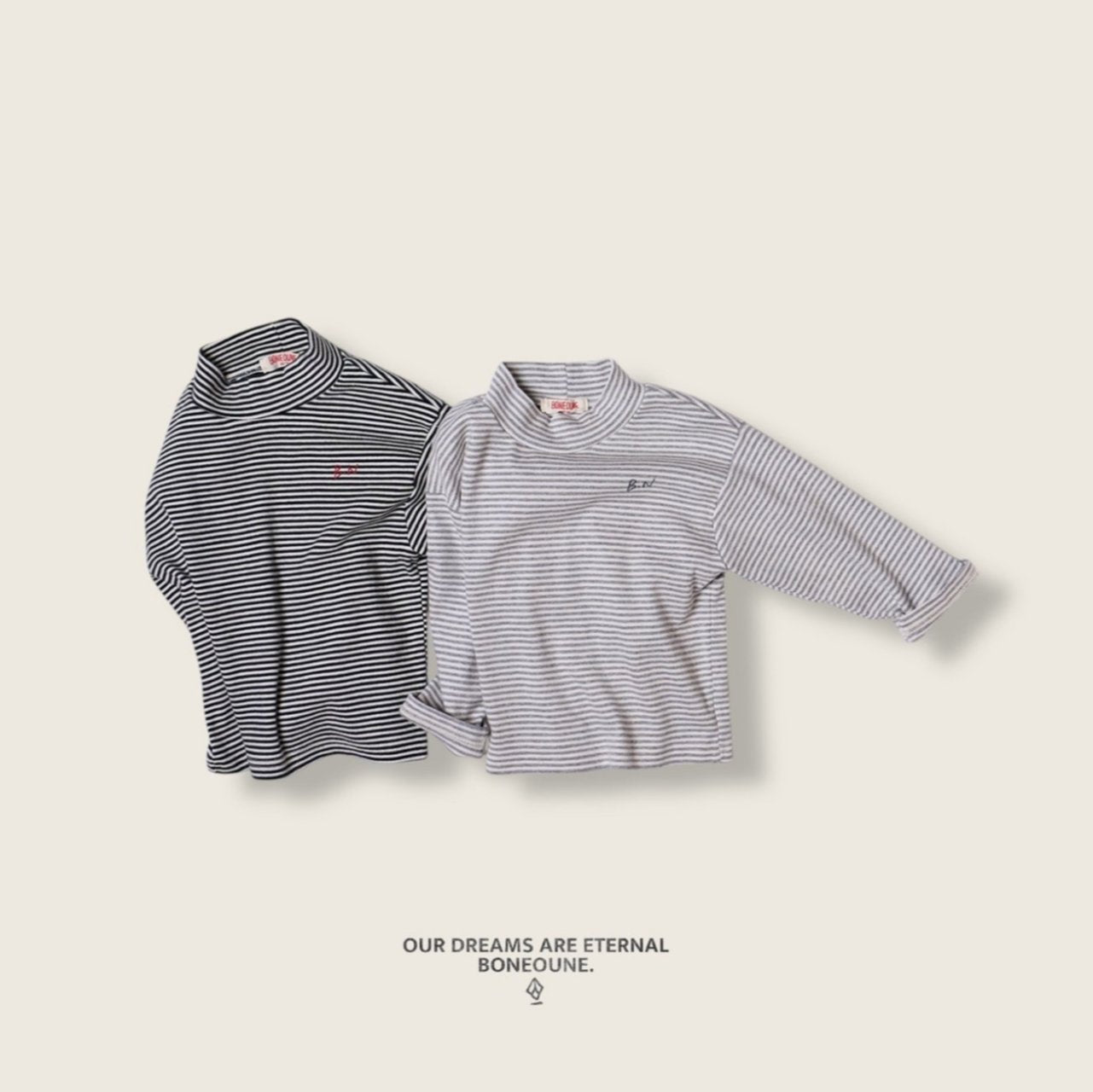 [BONEOUNE] Striped Turtleneck T-shirt_2colors