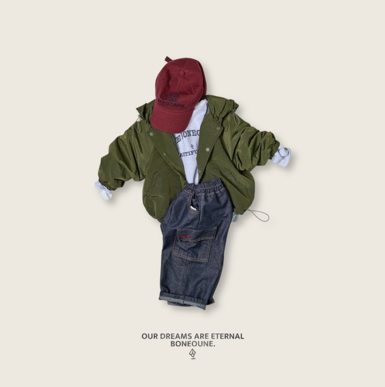 [BONEOUNE] Ribbed Hooded Windbreaker_3colors