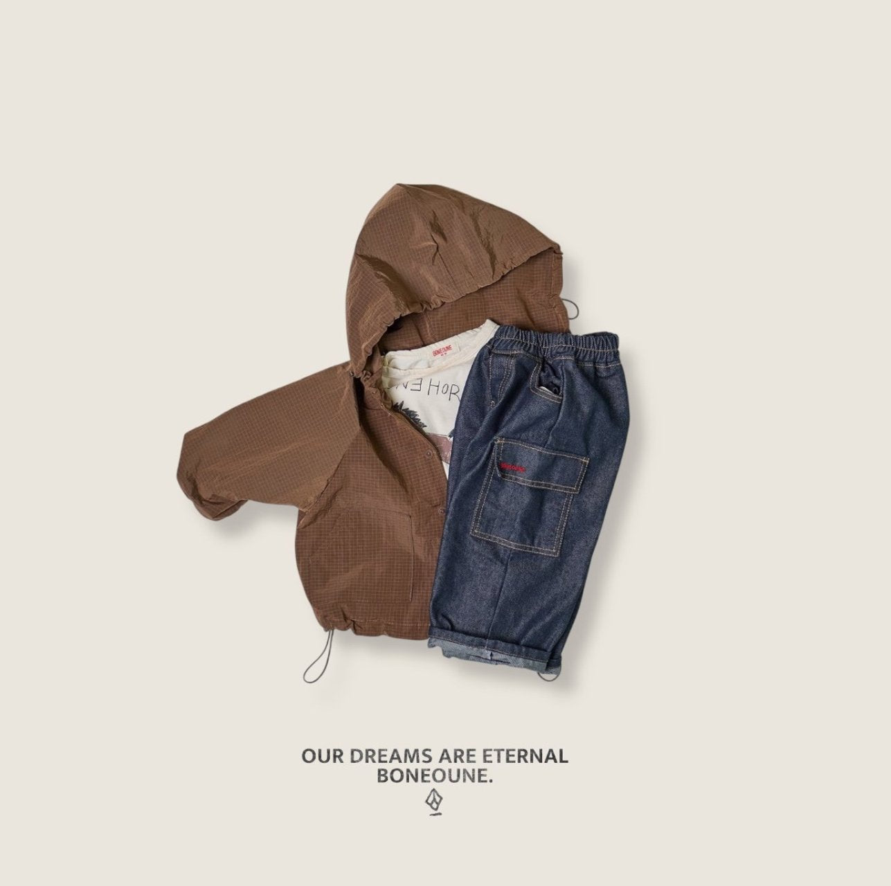 [BONEOUNE] Ribbed Hooded Windbreaker_3colors