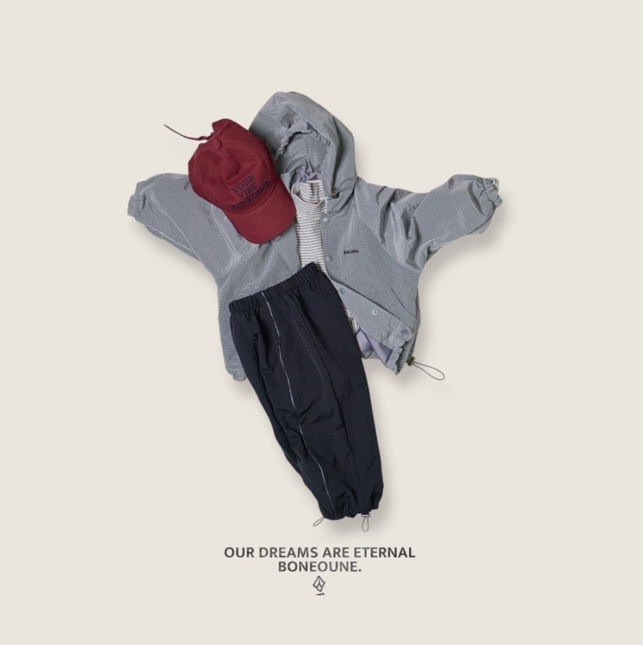 [BONEOUNE] Ribbed Hooded Windbreaker_3colors