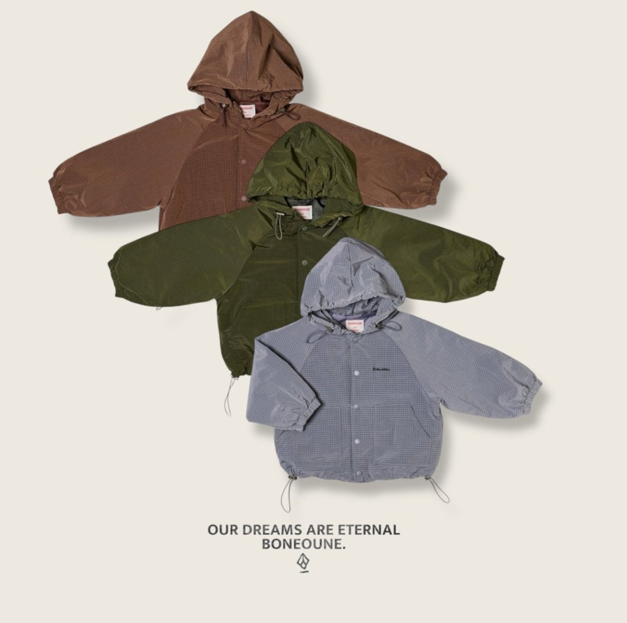 [BONEOUNE] Ribbed Hooded Windbreaker_3colors