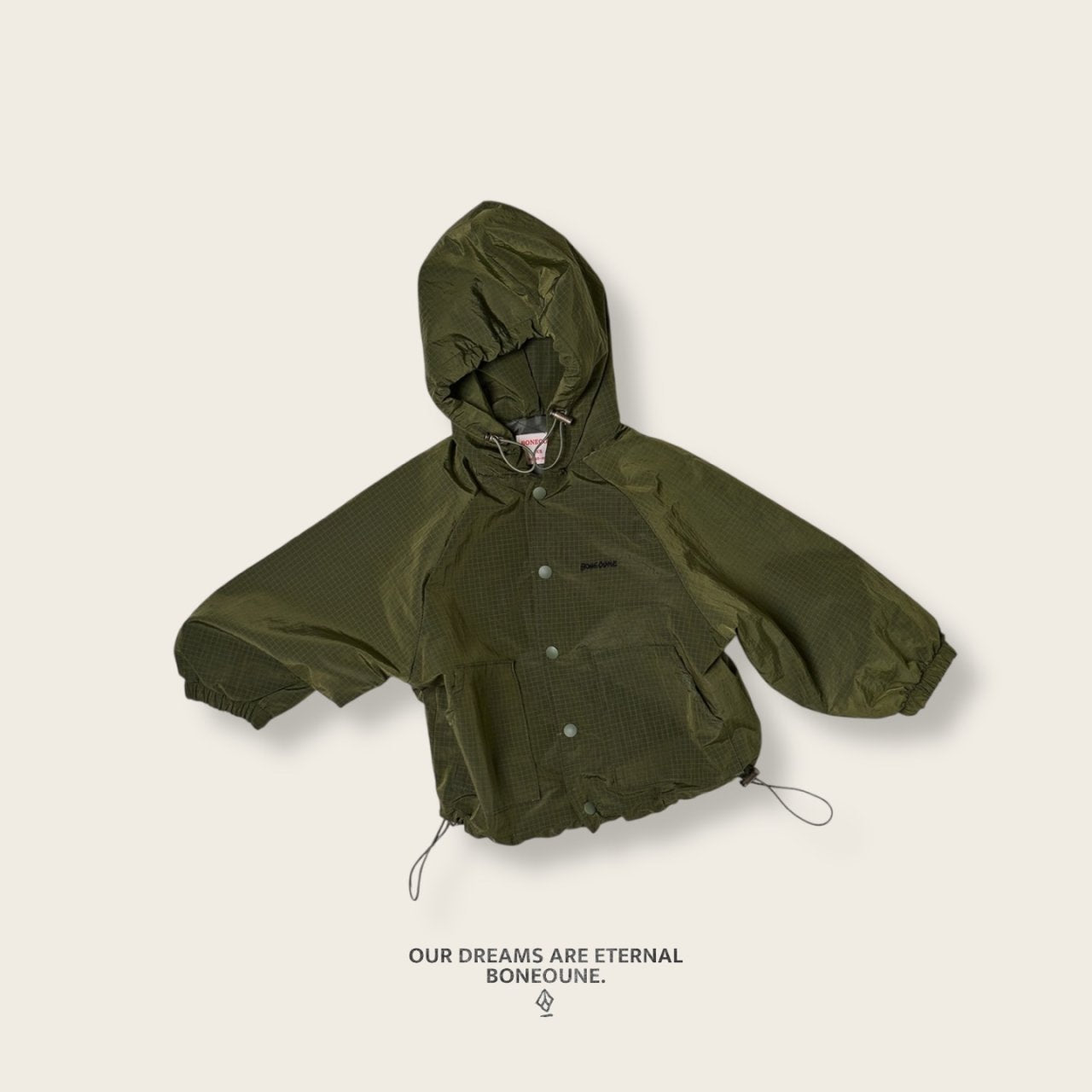 [BONEOUNE] Ribbed Hooded Windbreaker_3colors