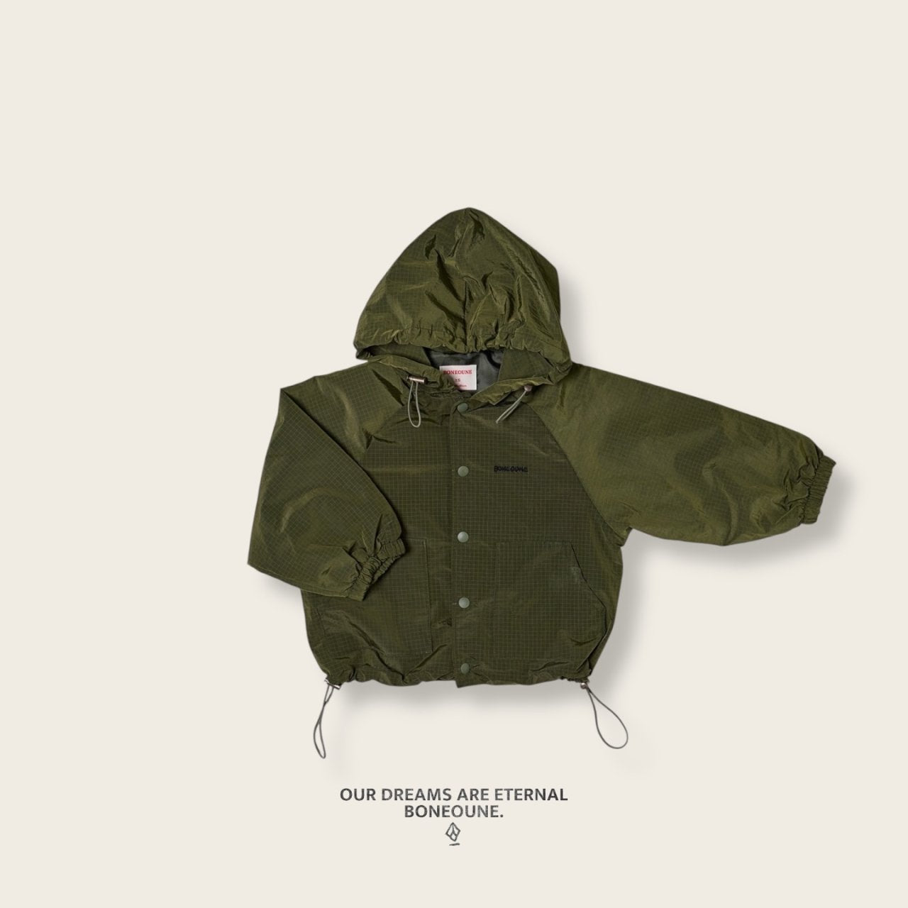 [BONEOUNE] Ribbed Hooded Windbreaker_3colors