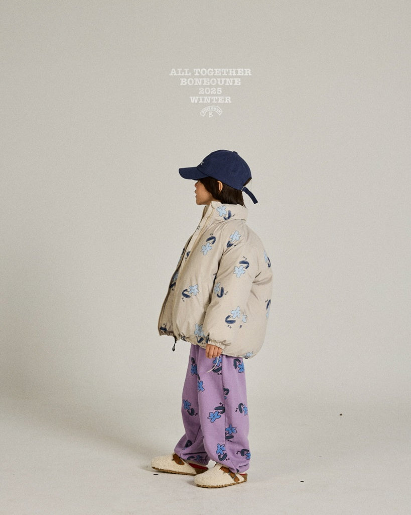 [BONEOUNE] Blue Flower Duck Down Jacket_Cream