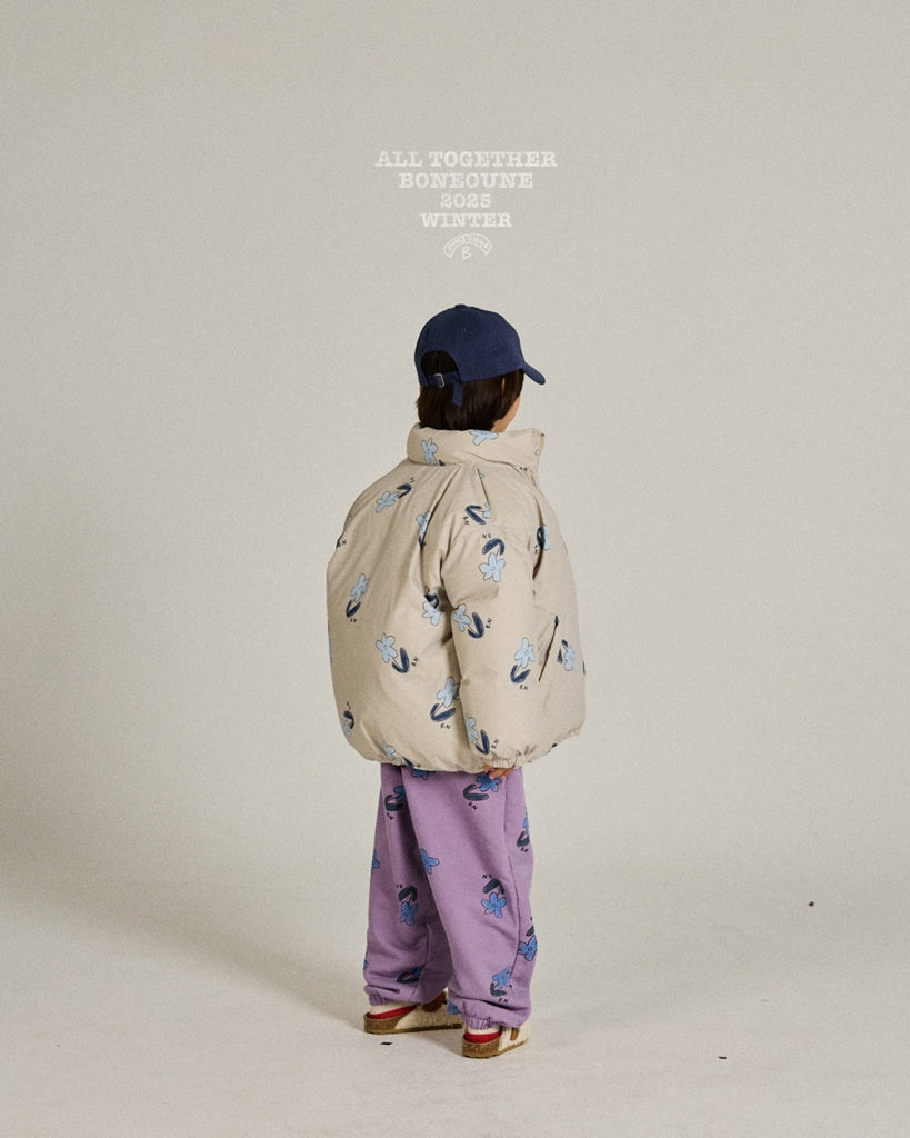 [BONEOUNE] Blue Flower Duck Down Jacket_Cream