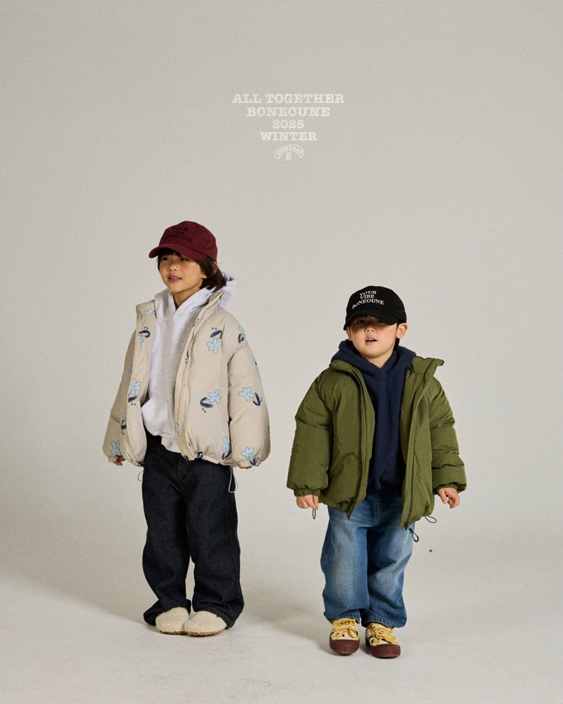 [BONEOUNE] Blue Flower Duck Down Jacket_Cream