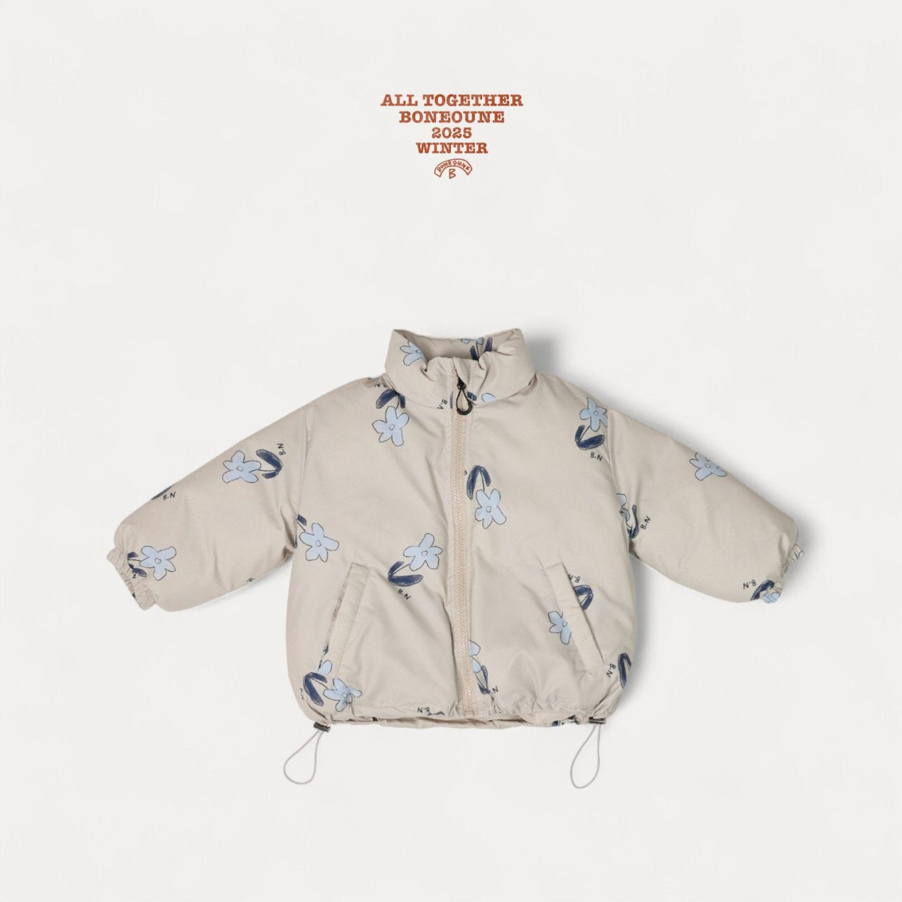 [BONEOUNE] Blue Flower Duck Down Jacket_Cream