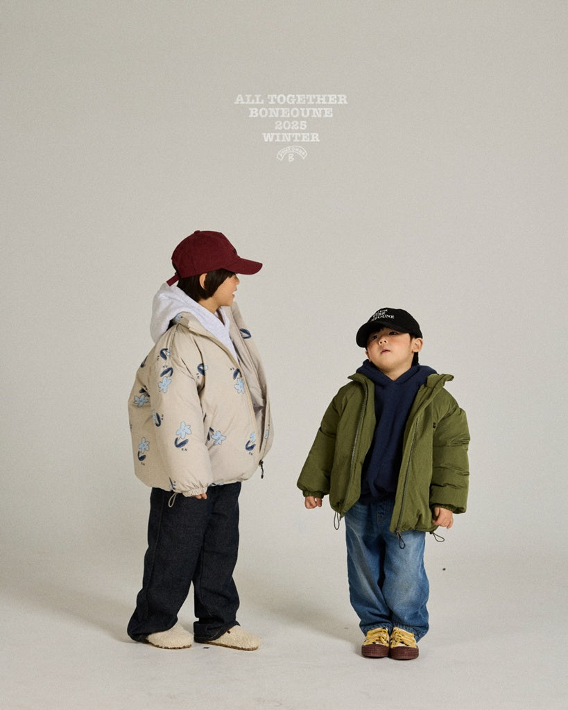 [BONEOUNE] Blue Flower Duck Down Jacket_Cream