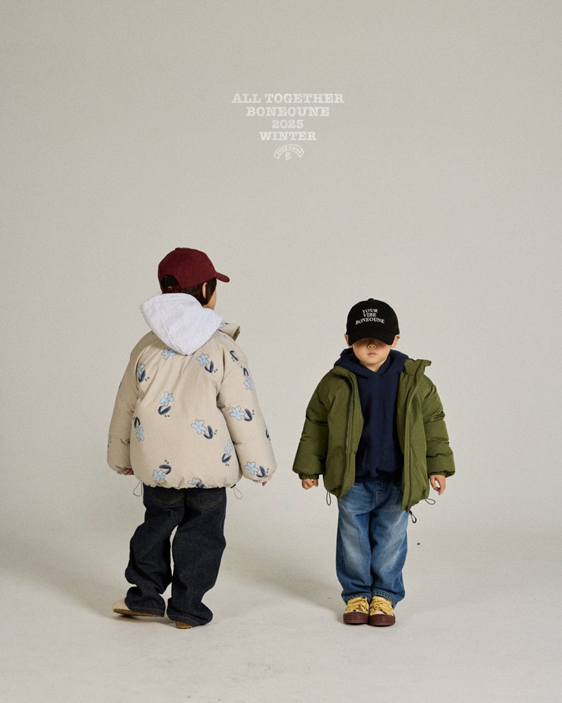 [BONEOUNE] Blue Flower Duck Down Jacket_Cream