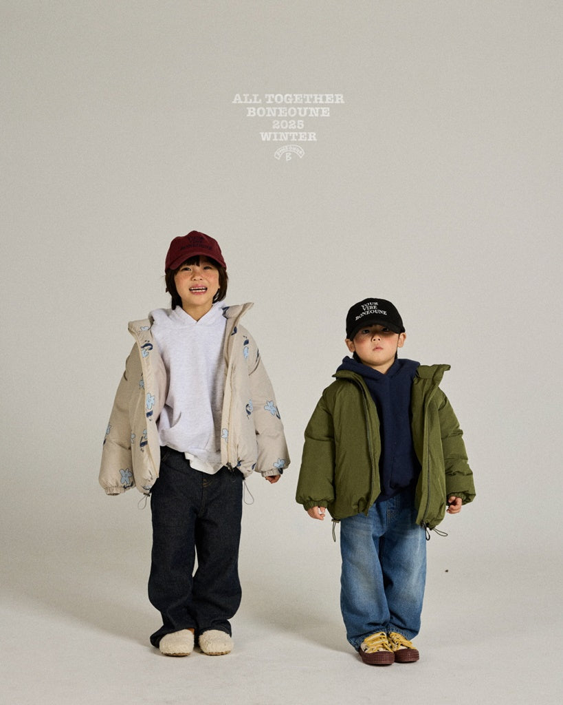 [BONEOUNE] Blue Flower Duck Down Jacket_Cream