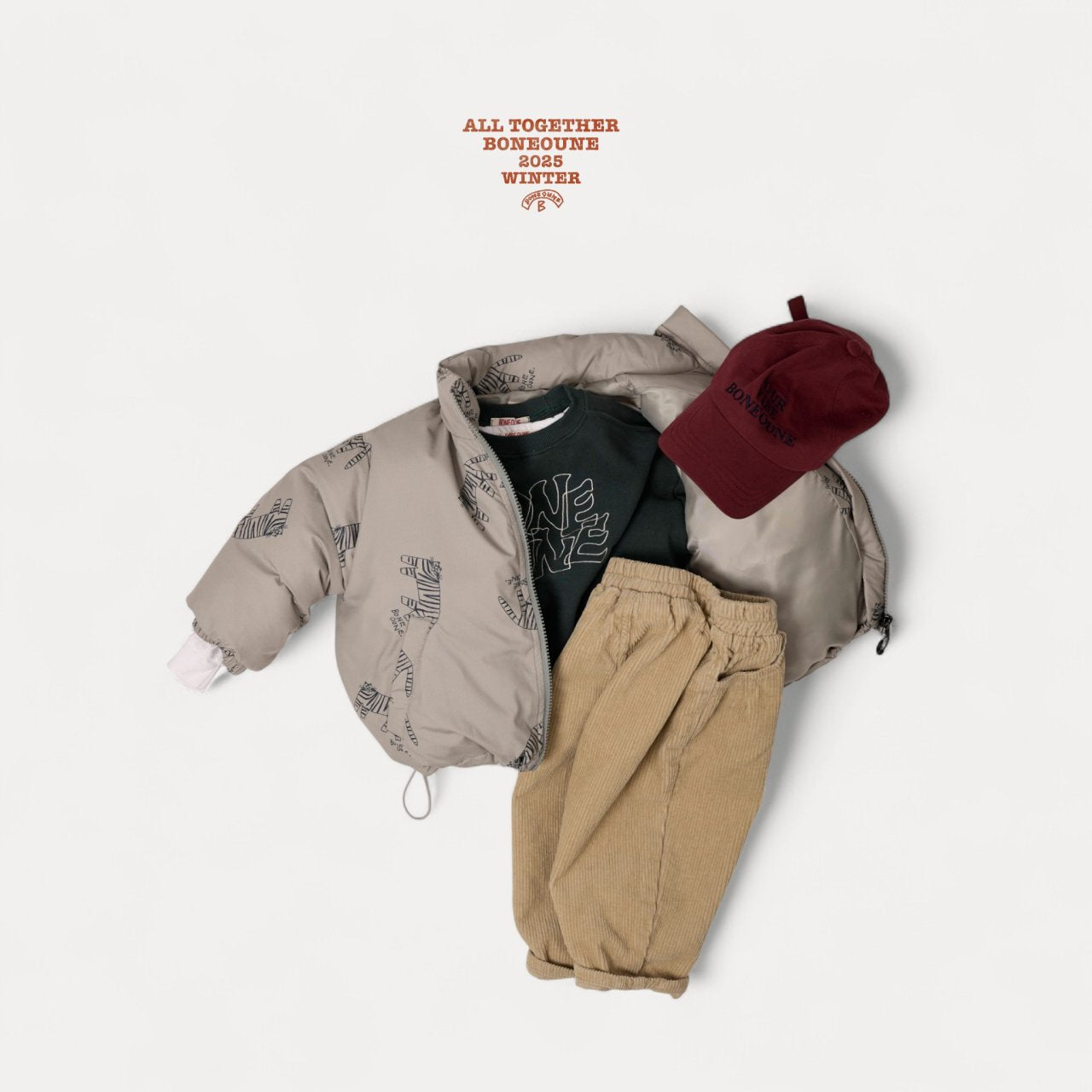 [BONEOUNE] Blue Flower Duck Down Jacket_Cream