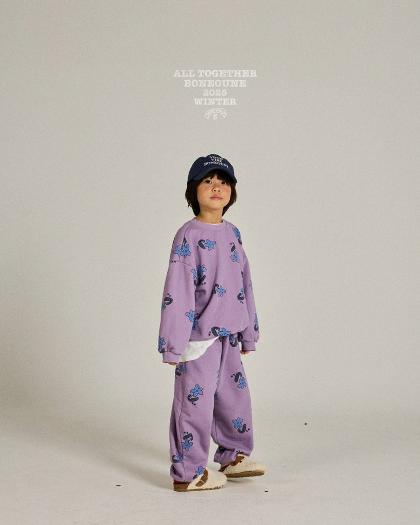 [BONEOUNE] Blue Flower Pig Jogger Pants_Purple