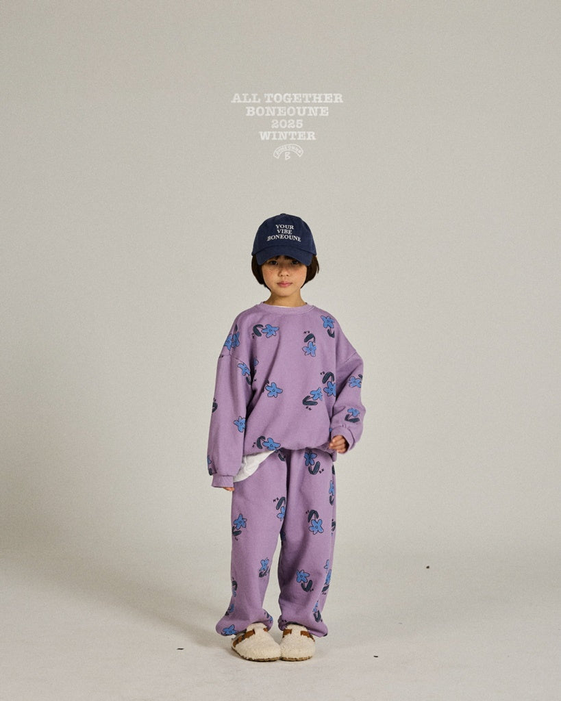 [BONEOUNE] Blue Flower Pig Jogger Pants_Purple