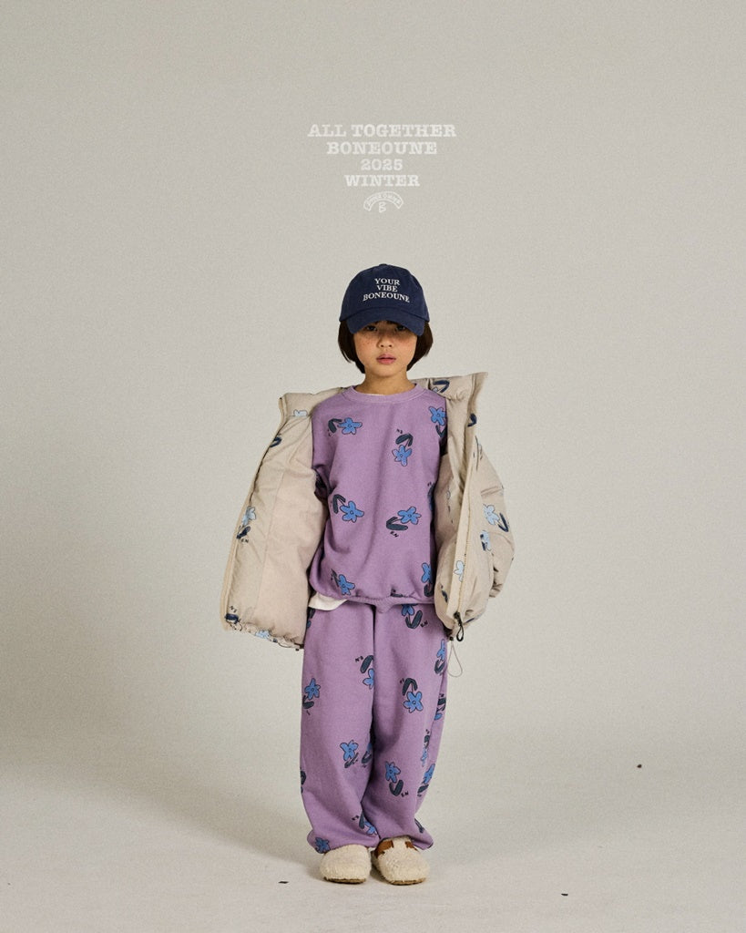 [BONEOUNE] Blue Flower Pig Jogger Pants_Purple