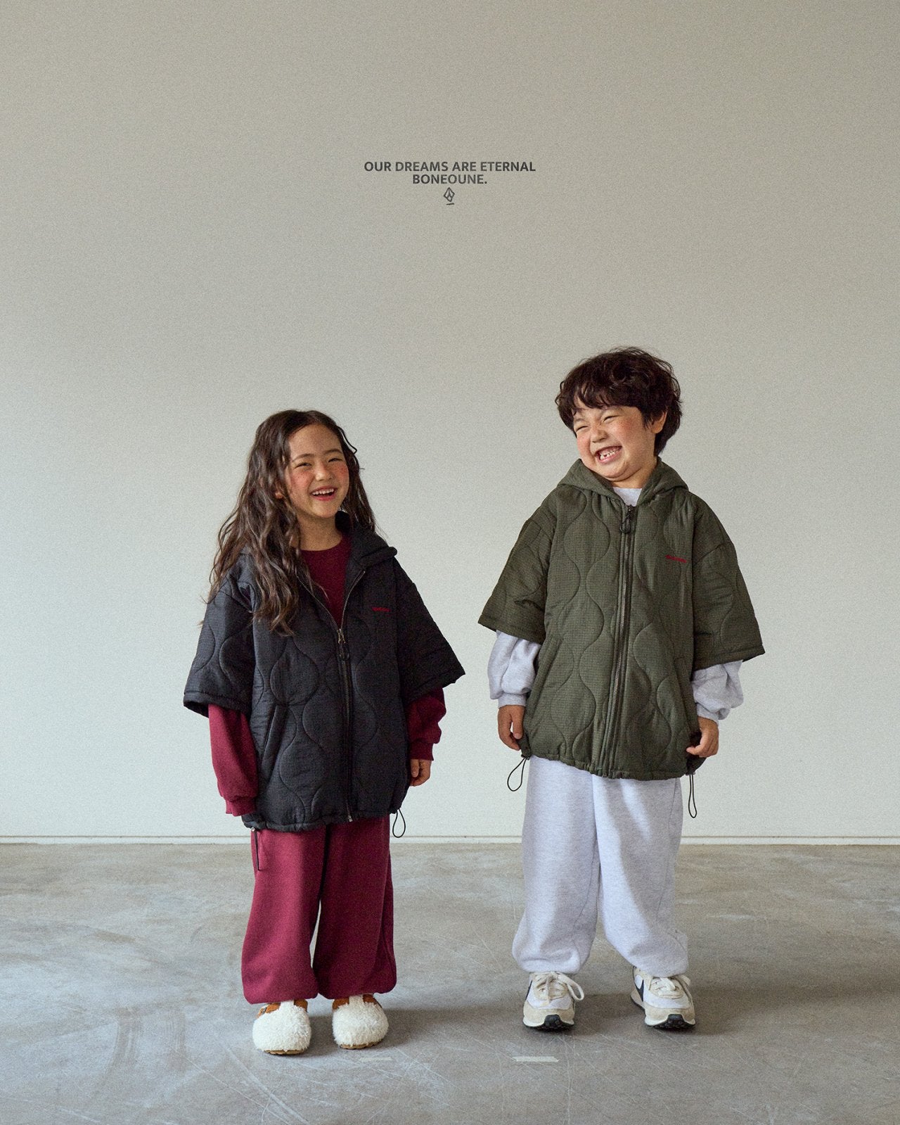 [BONEOUNE] Half Hoodie Padded Zip-Up_2colors