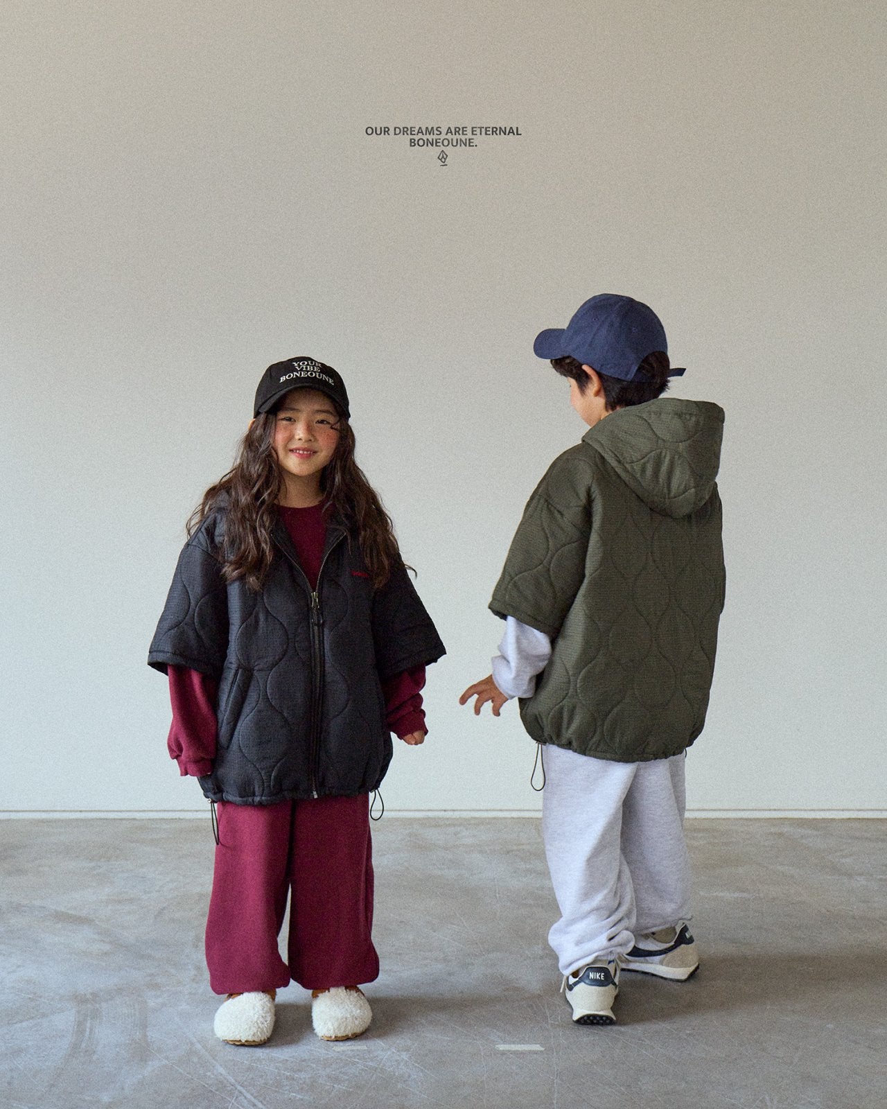 [BONEOUNE] Half Hoodie Padded Zip-Up_2colors