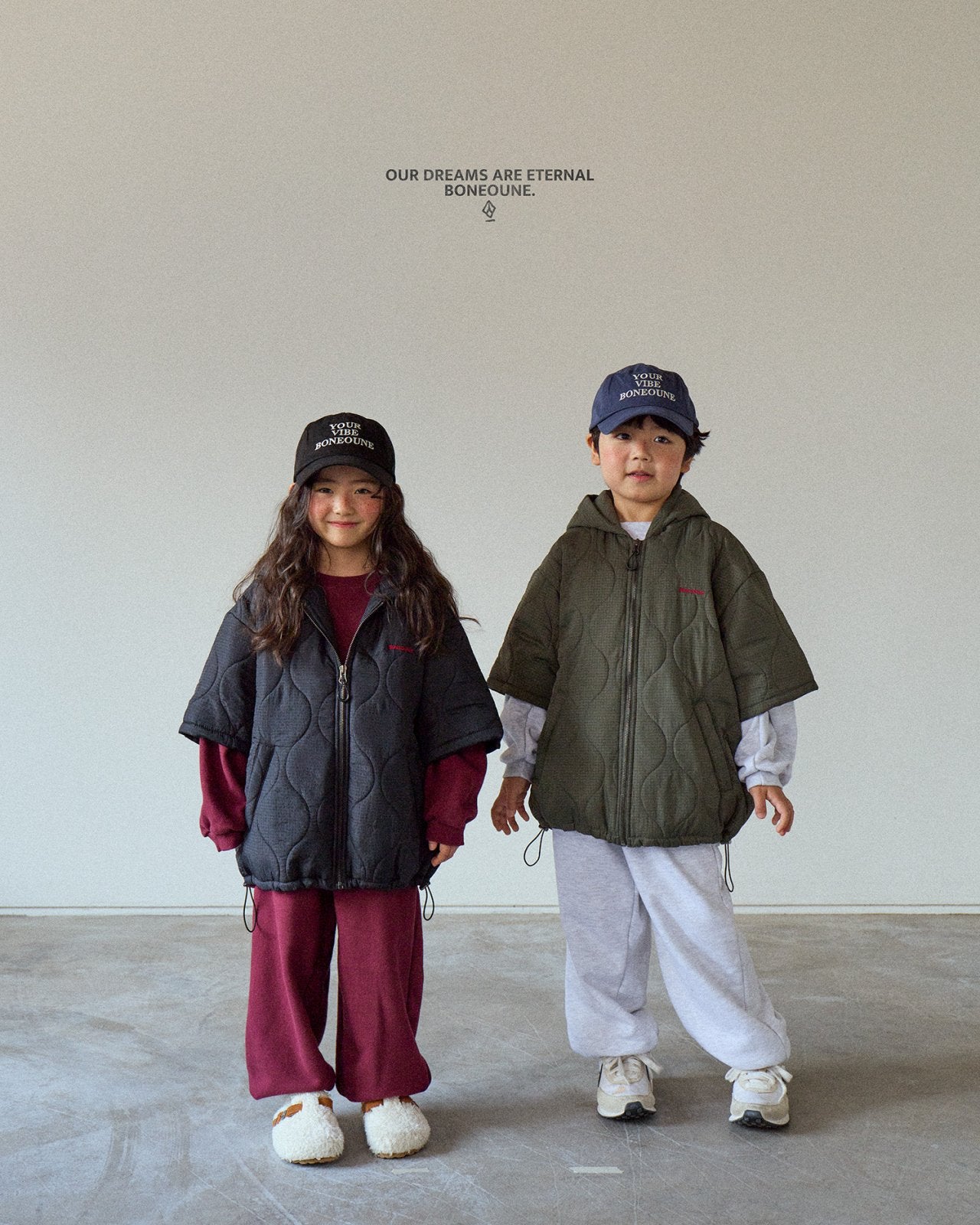 [BONEOUNE] Half Hoodie Padded Zip-Up_2colors