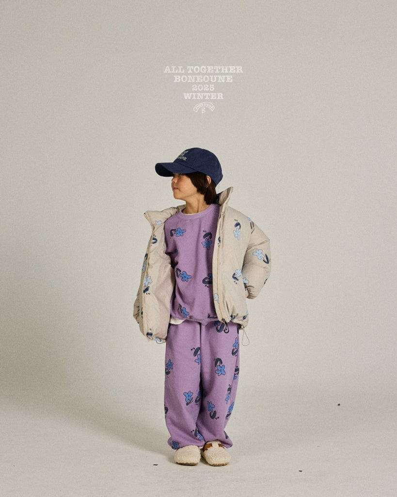 [BONEOUNE] Blue Flower Pig Jogger Pants_Purple