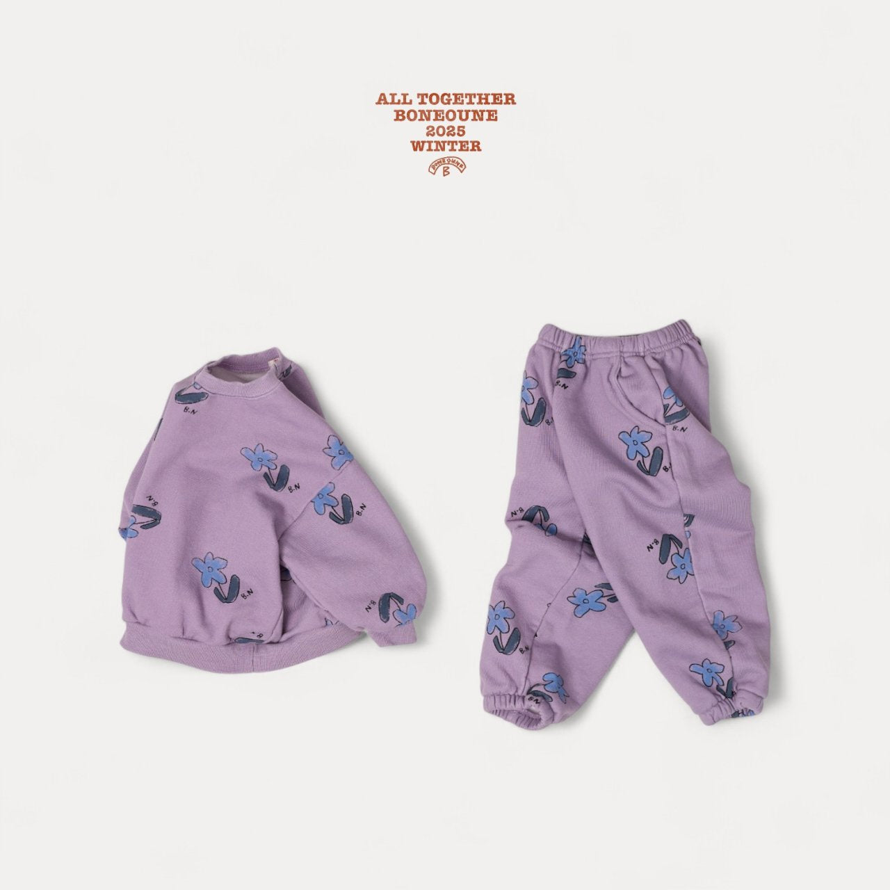 [BONEOUNE] Blue Flower Pig Jogger Pants_Purple