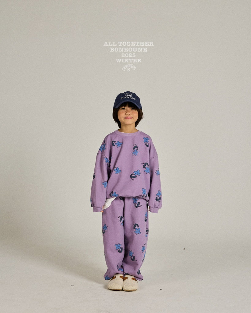 [BONEOUNE] Blue Flower Pig Jogger Pants_Purple