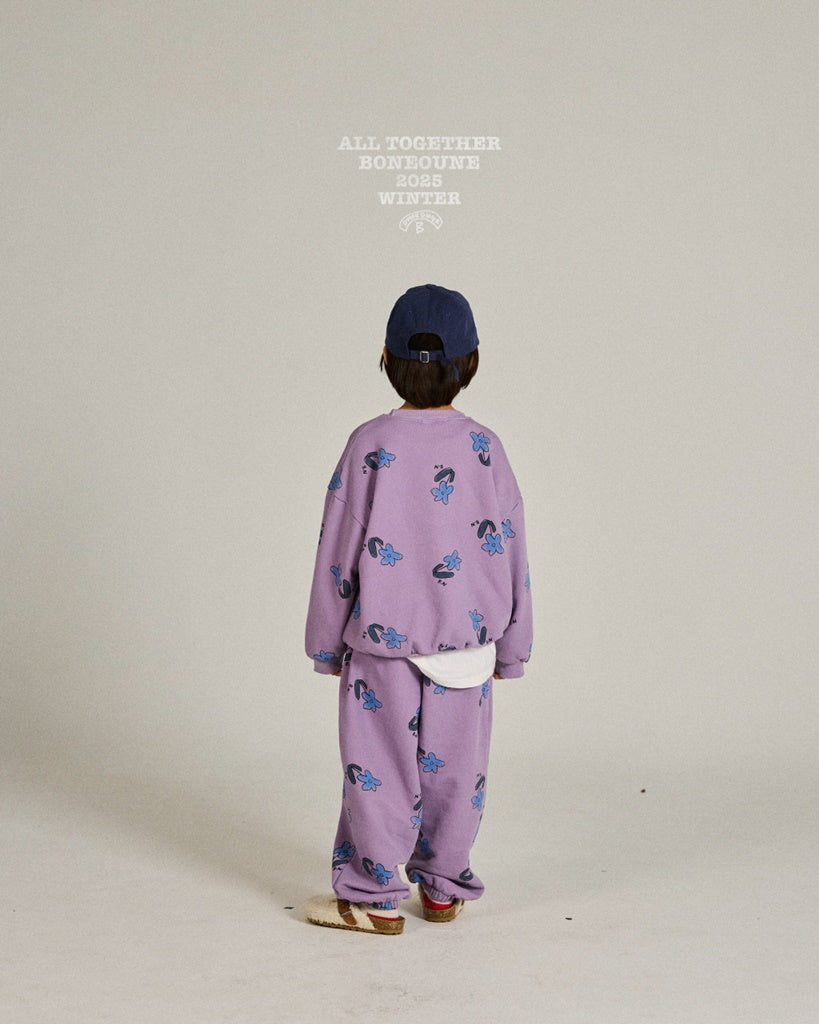[BONEOUNE] Blue Flower Pig Jogger Pants_Purple