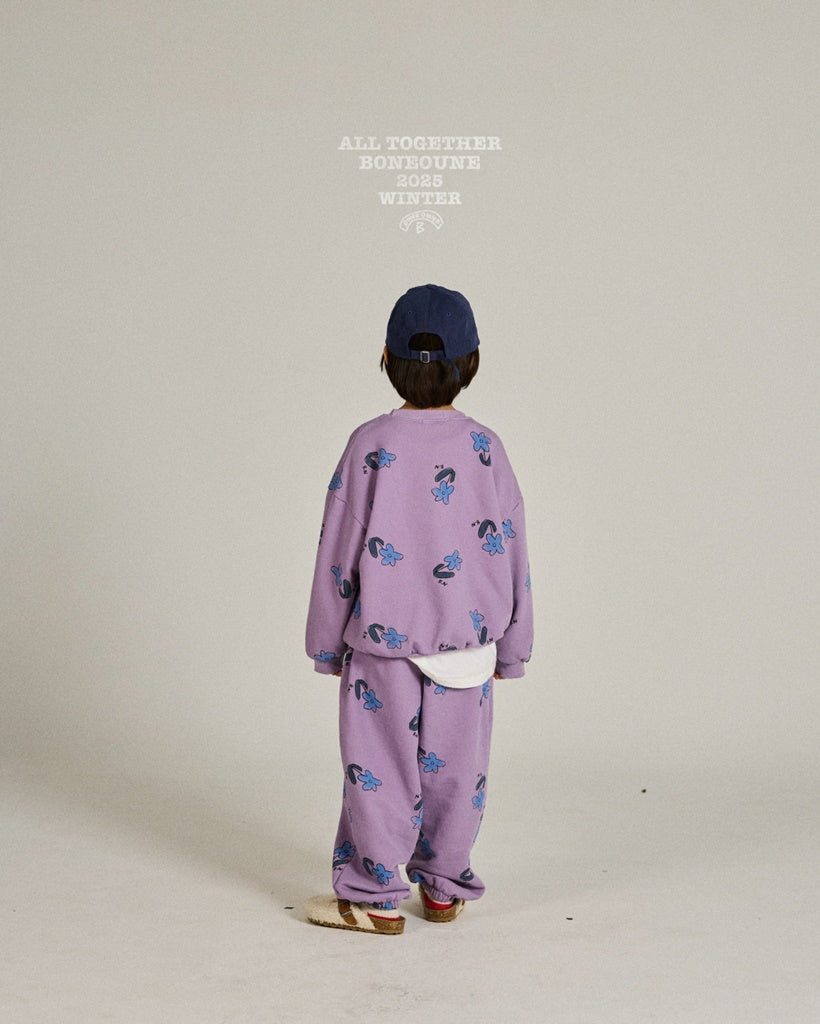 [BONEOUNE] Blue Flower Pig Sweatshirt_Purple