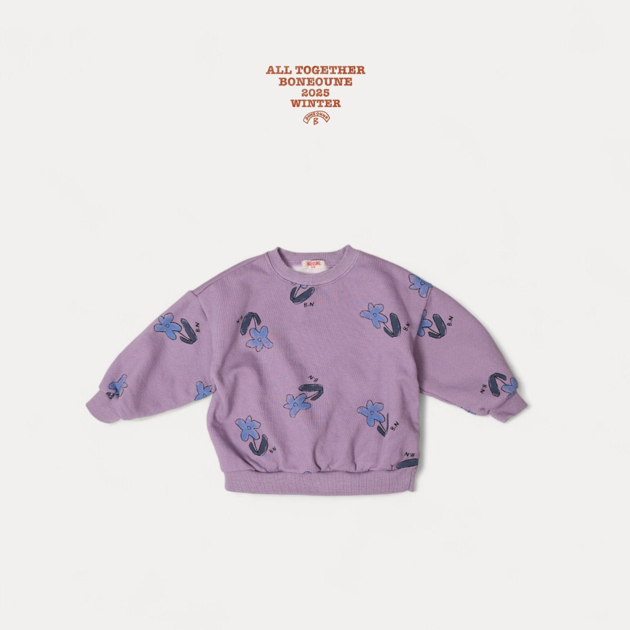 [BONEOUNE] Blue Flower Pig Sweatshirt_Purple