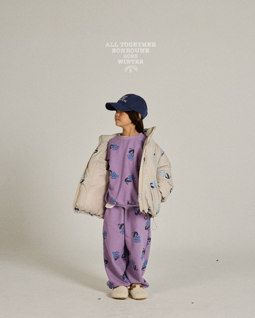 [BONEOUNE] Blue Flower Pig Sweatshirt_Purple