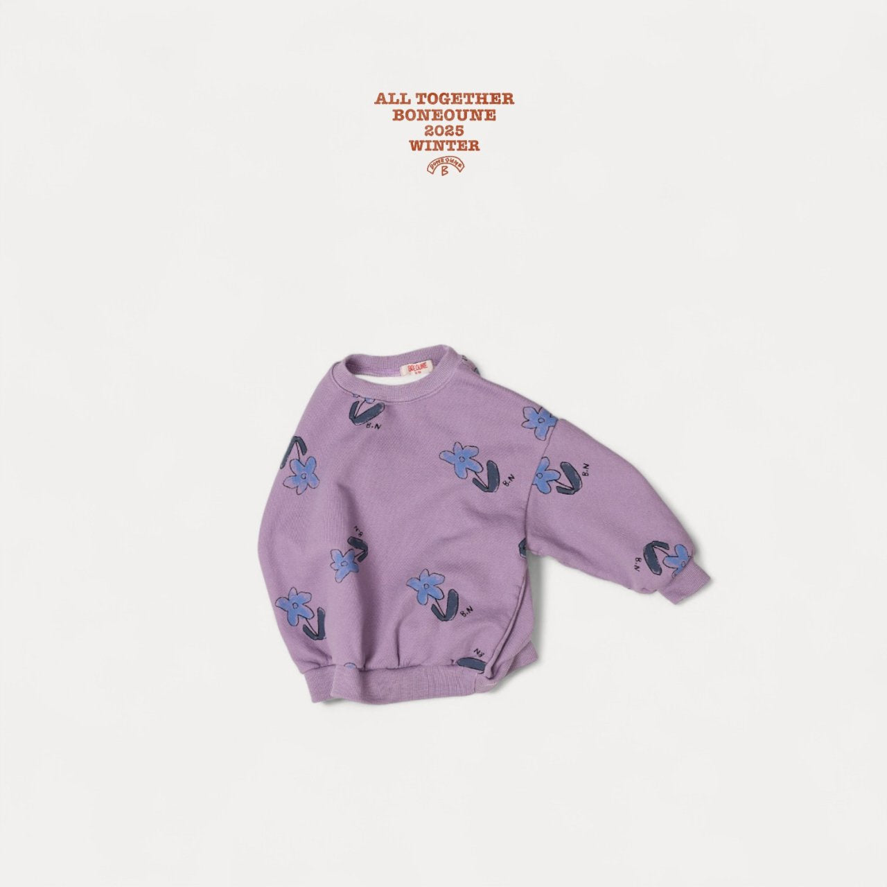 [BONEOUNE] Blue Flower Pig Sweatshirt_Purple
