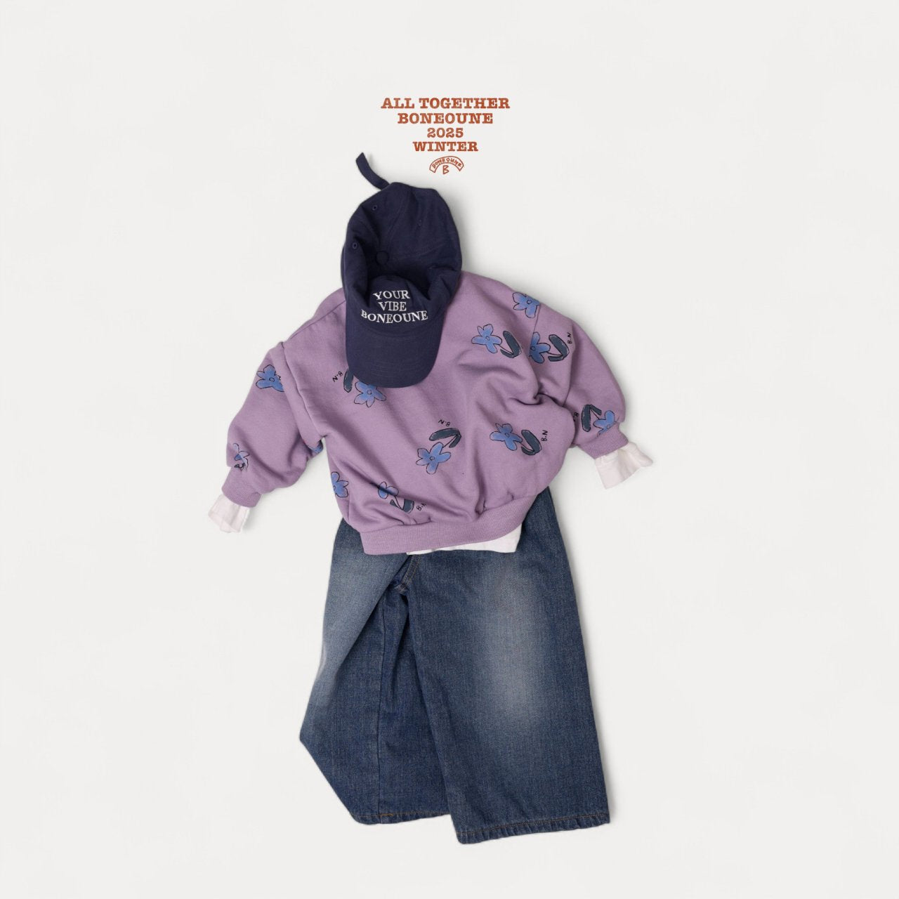 [BONEOUNE] Blue Flower Pig Sweatshirt_Purple