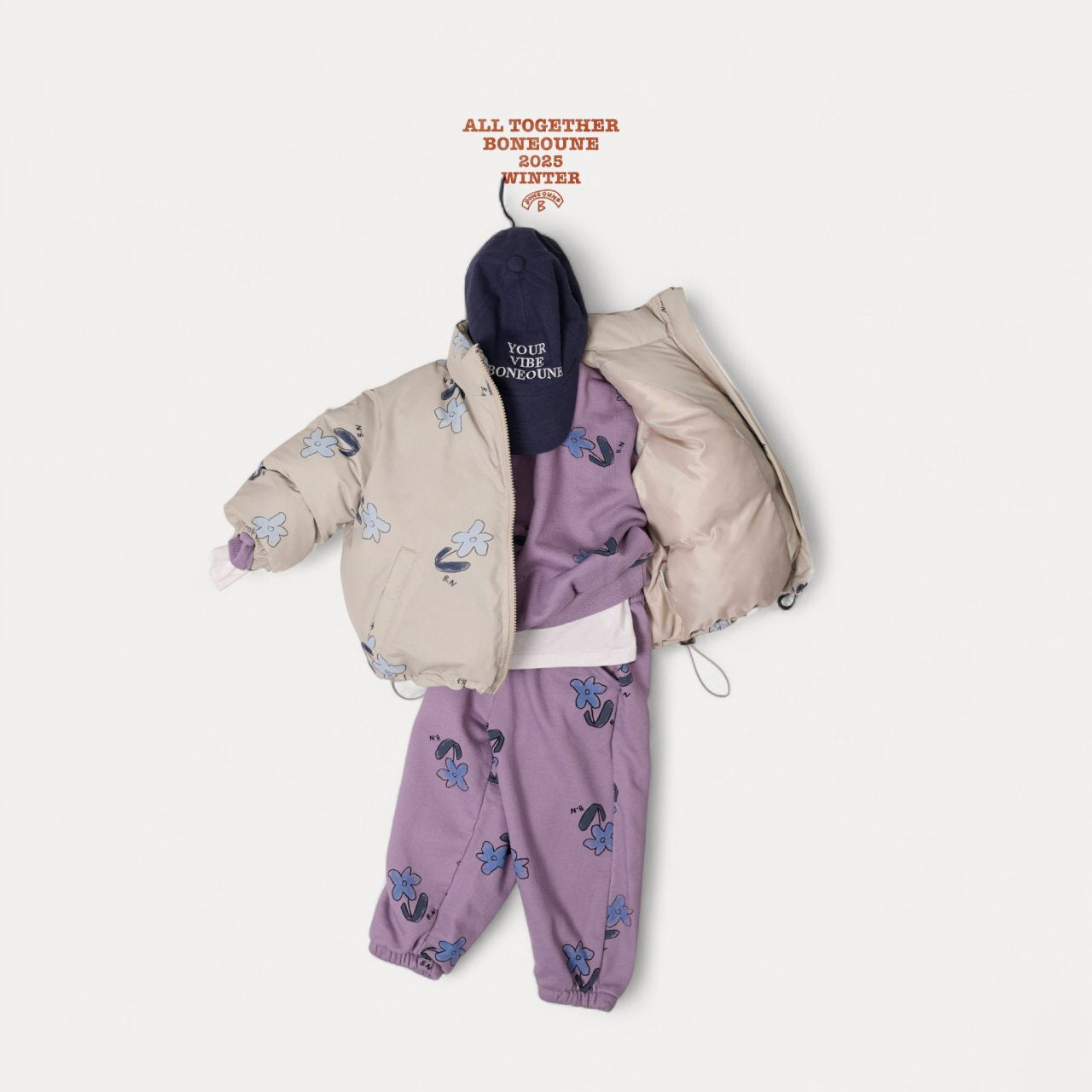 [BONEOUNE] Blue Flower Pig Sweatshirt_Purple