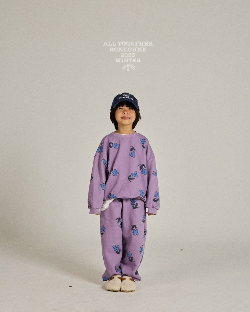 [BONEOUNE] Blue Flower Pig Sweatshirt_Purple