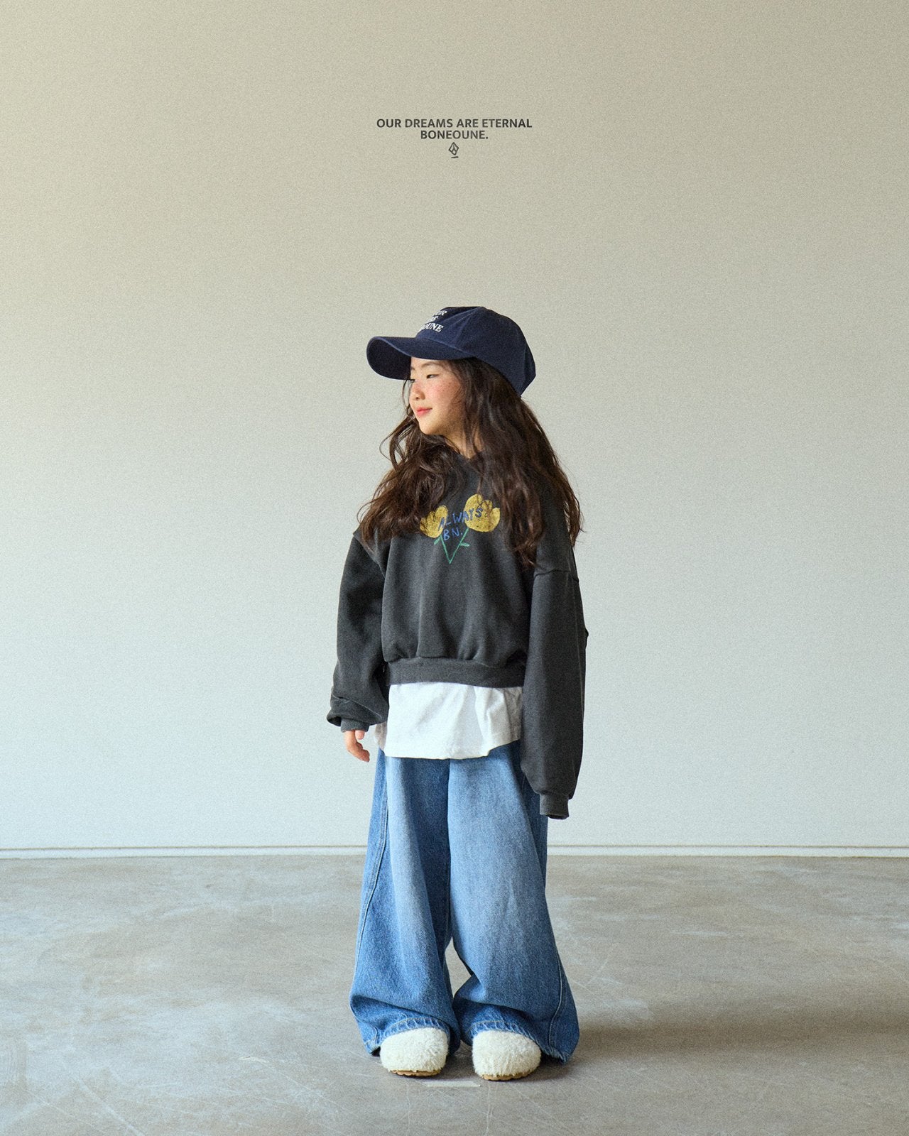 [BONEOUNE] Yellow Flower Crop Hoodie_2colors