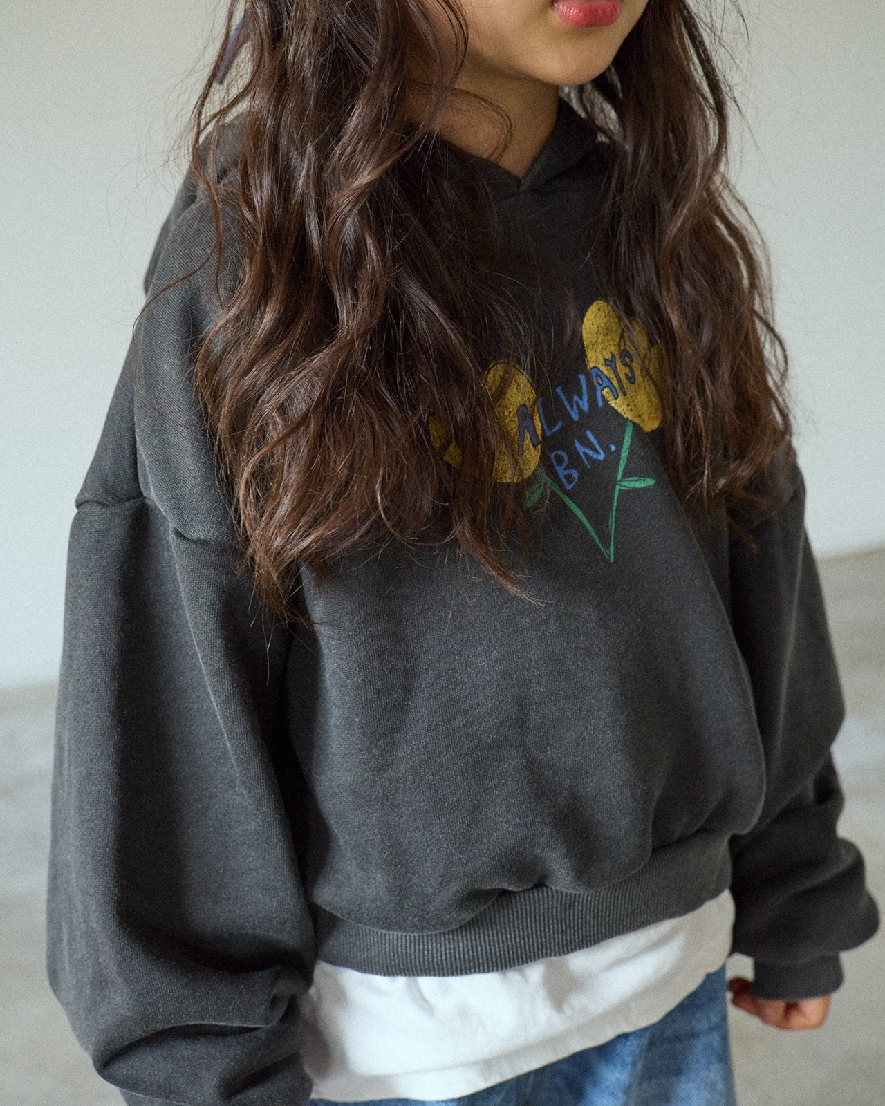 [BONEOUNE] Yellow Flower Crop Hoodie_2colors