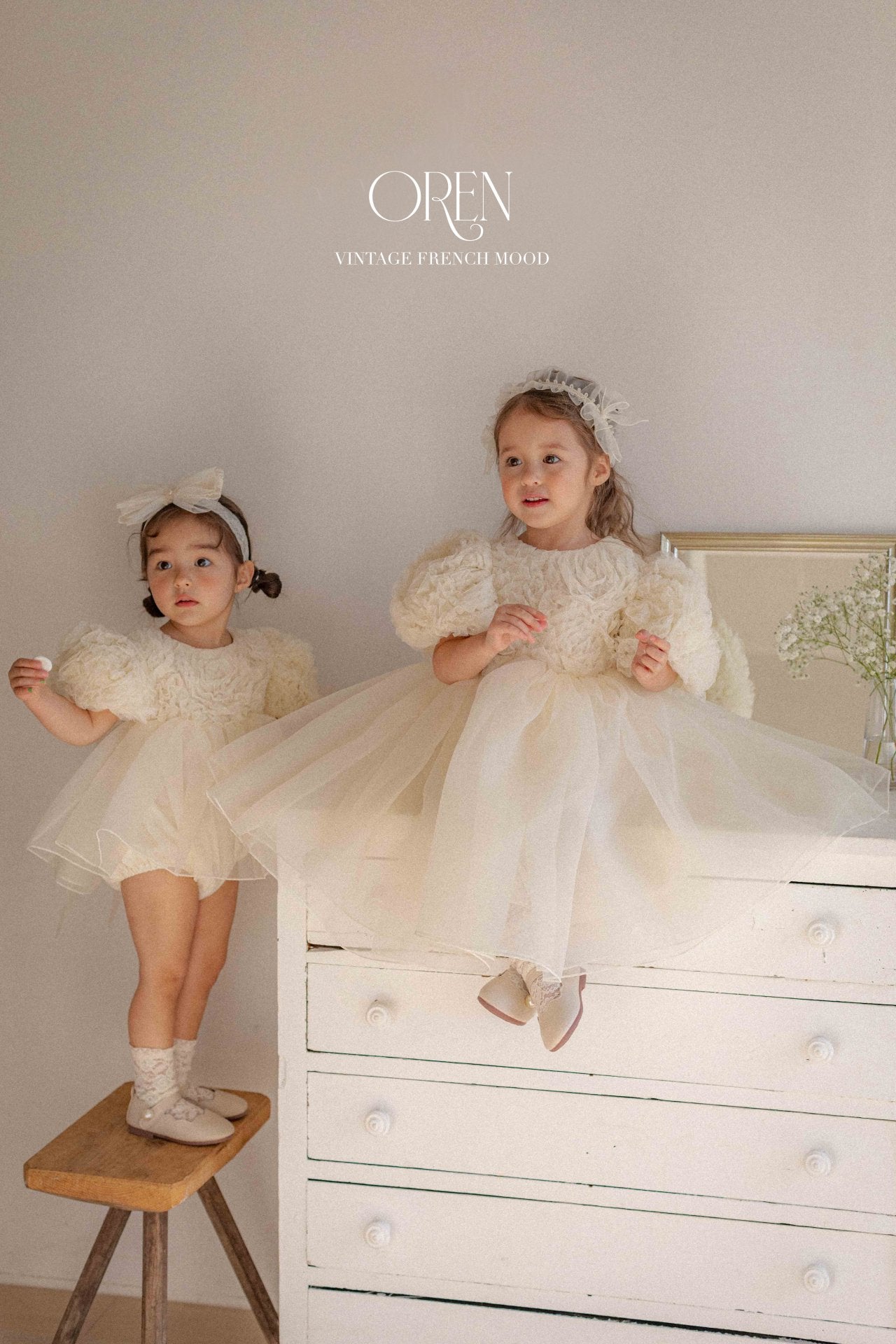 [OREN] Blooming Rose Pearl Dress(KIDS)_Cream