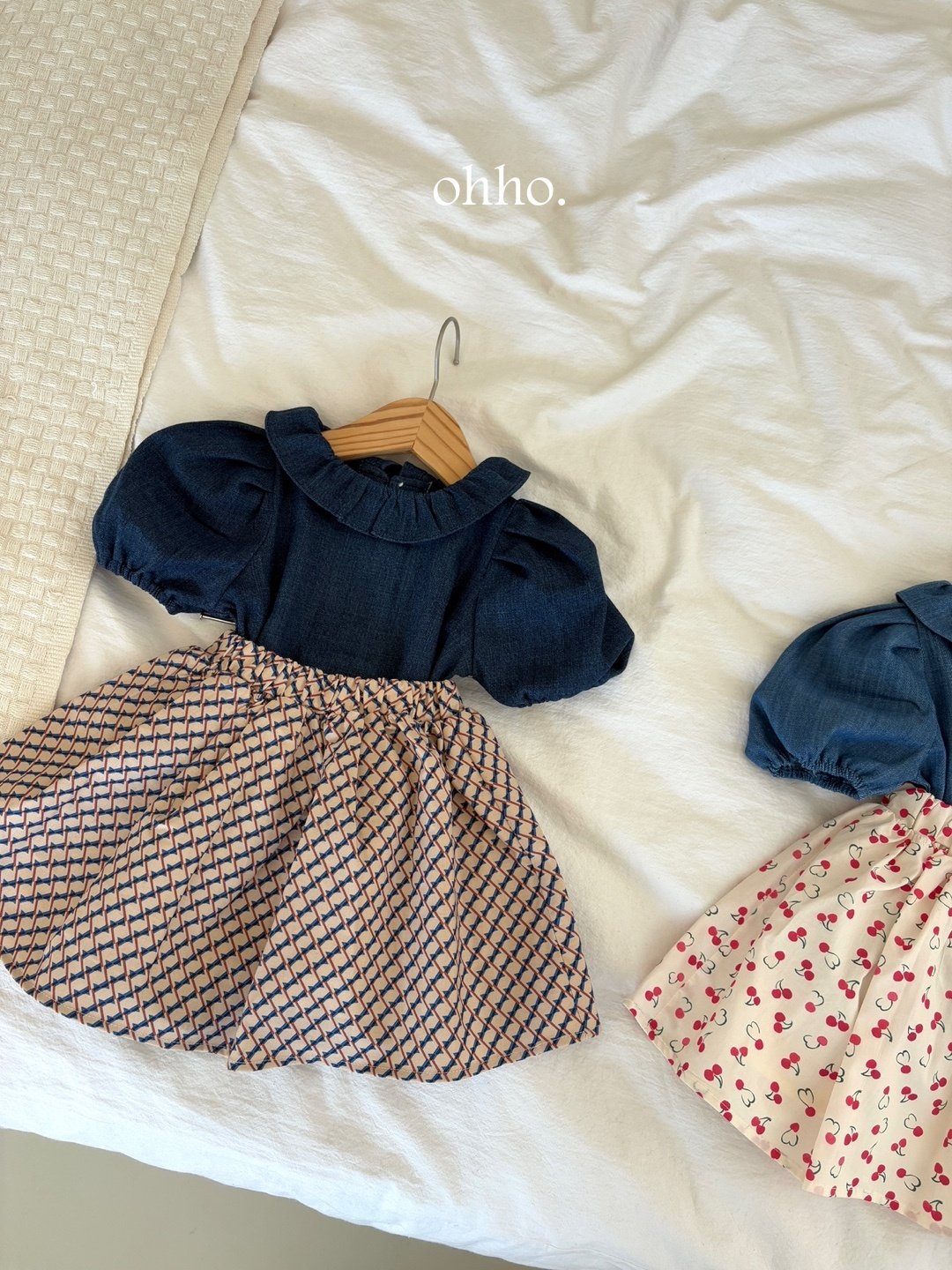 [ohho] Denim frill Blouse_2colors