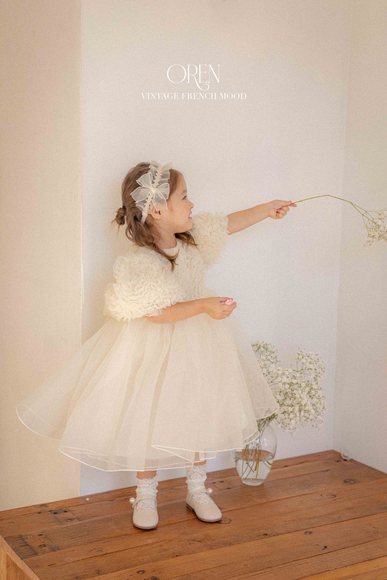 [OREN] Blooming Rose Pearl Dress(KIDS)_Cream