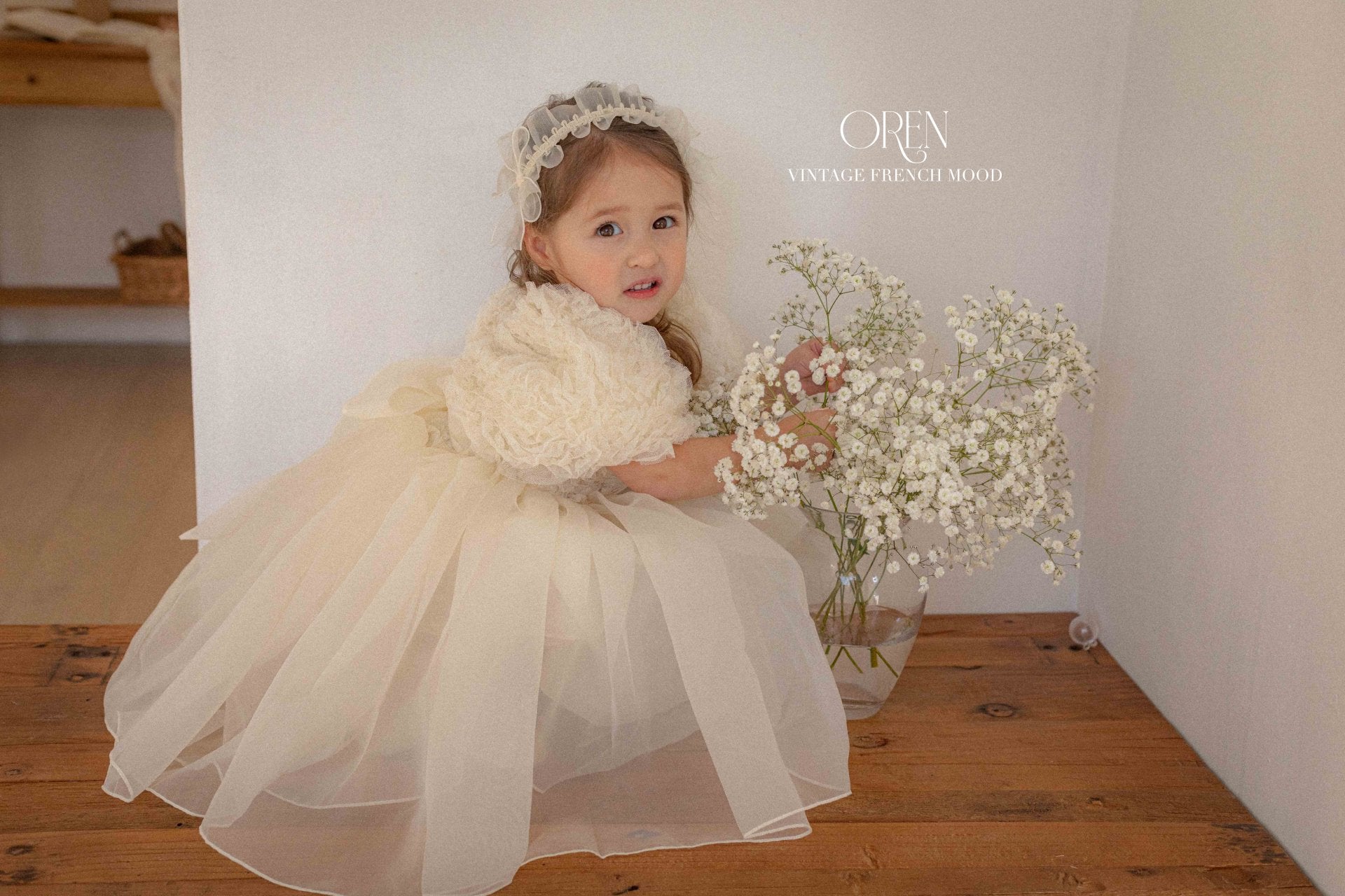 [OREN] Blooming Rose Pearl Dress(KIDS)_Cream