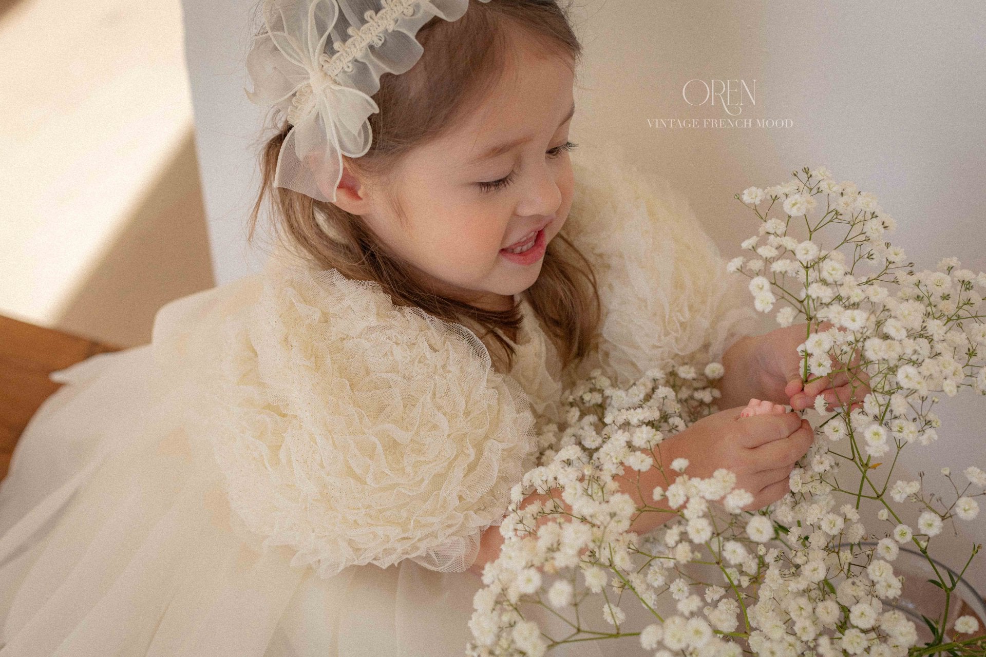 [OREN] Blooming Rose Pearl Dress(KIDS)_Cream