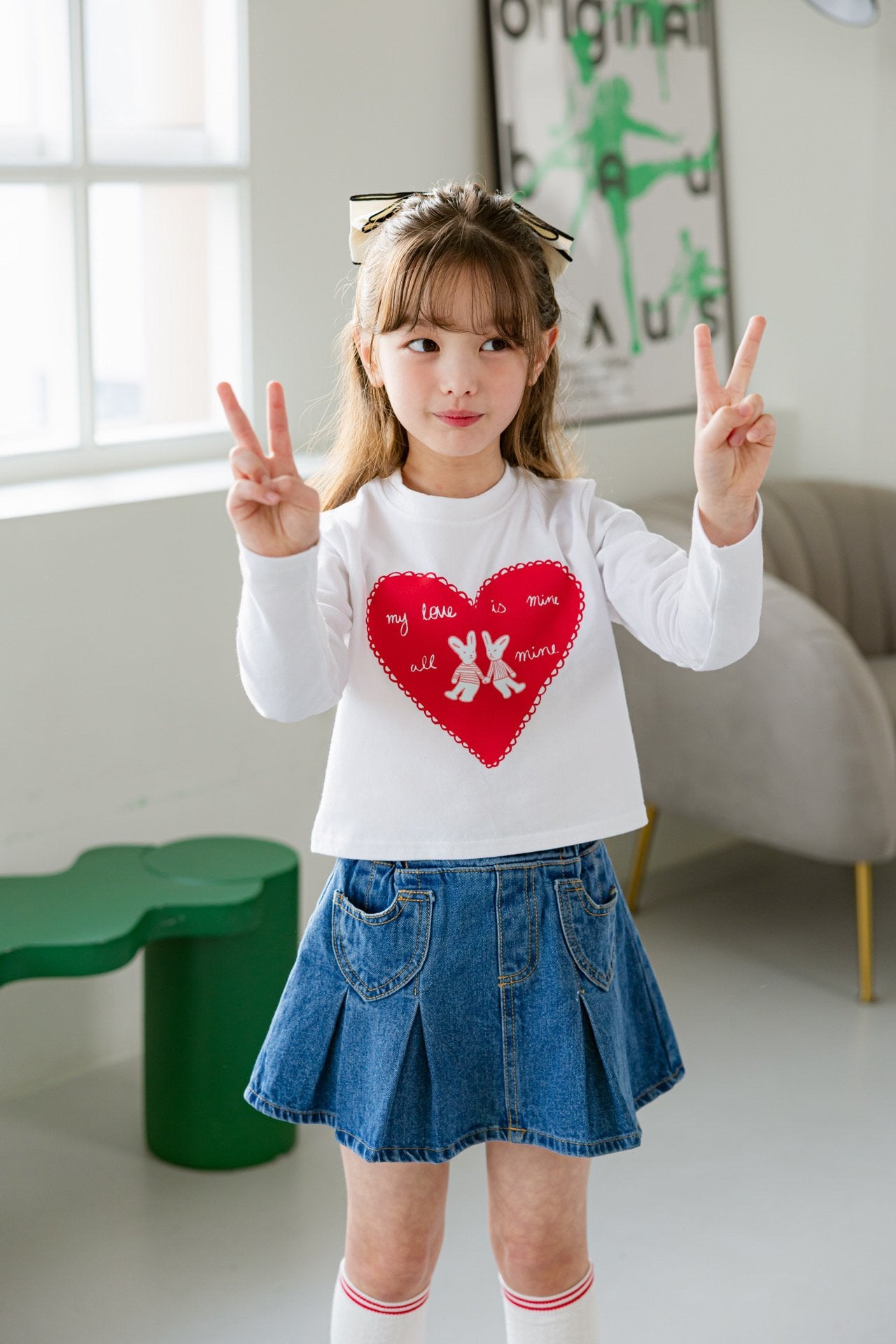 [DOREDORE] Heart Rabbit Crop T-shirt_2colors