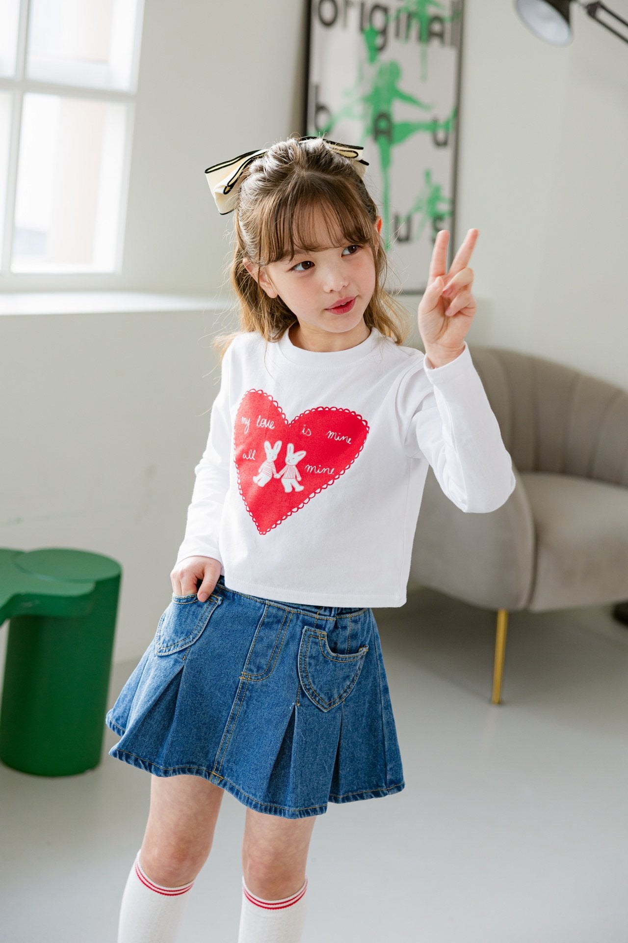 [DOREDORE] Heart Rabbit Crop T-shirt_2colors